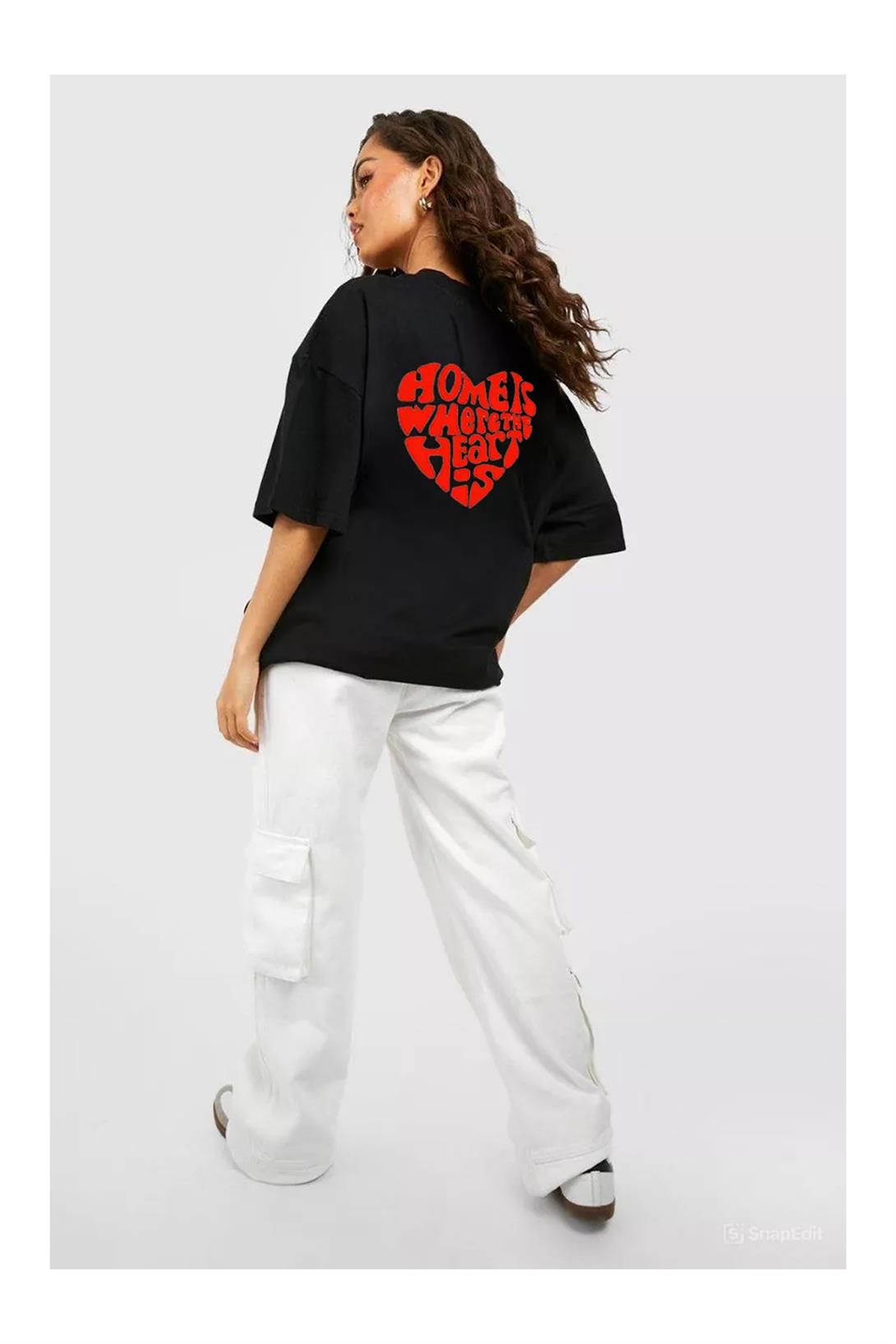 Unisex Home is Where The Heart is Tshirt Siyah