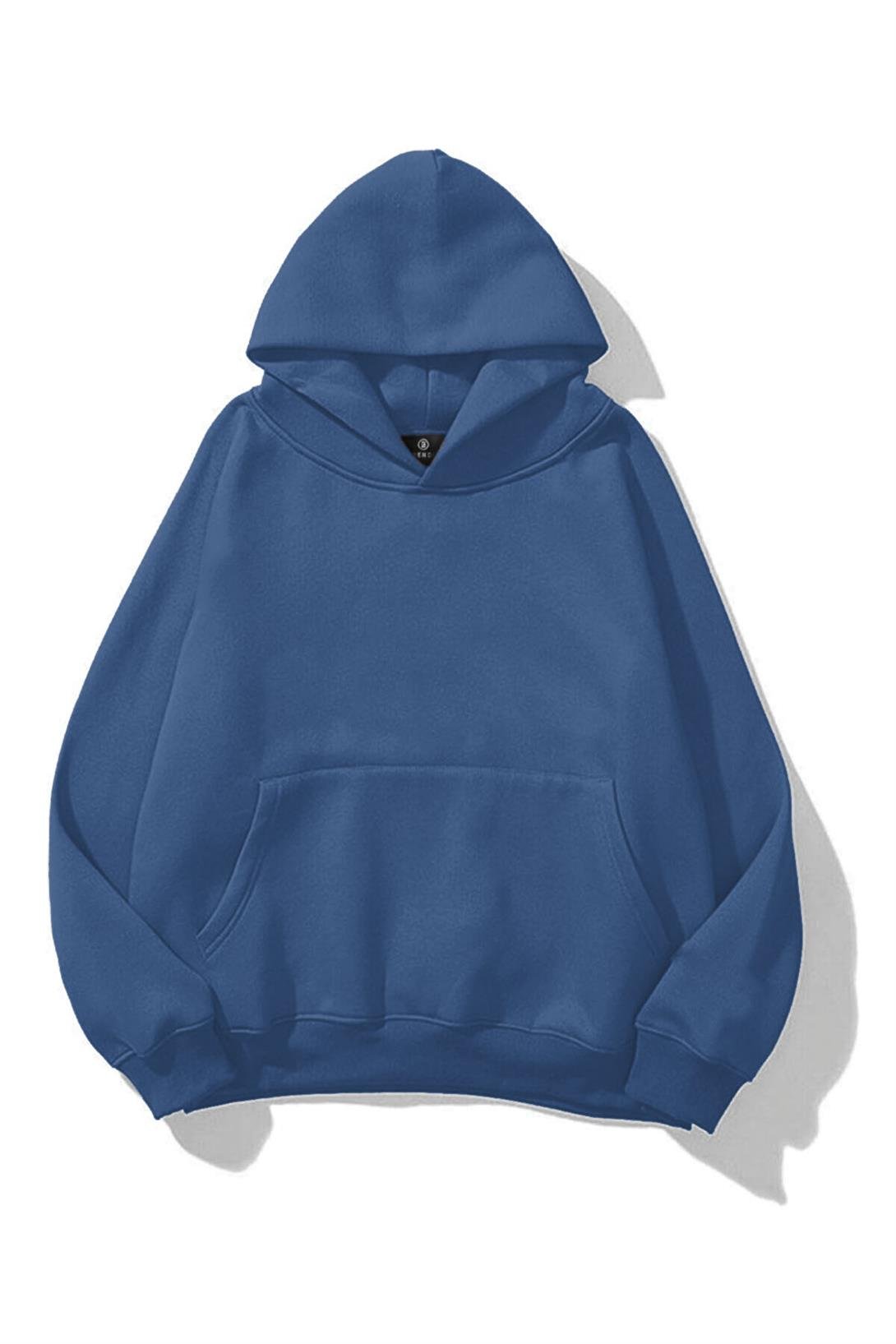 Unisex İndigo Mavi Basic Sweatshirt Hoodie