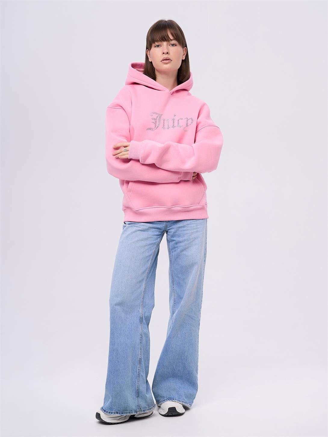 Unisex Juicy Taş Baskılı Sweatshirt Pembe