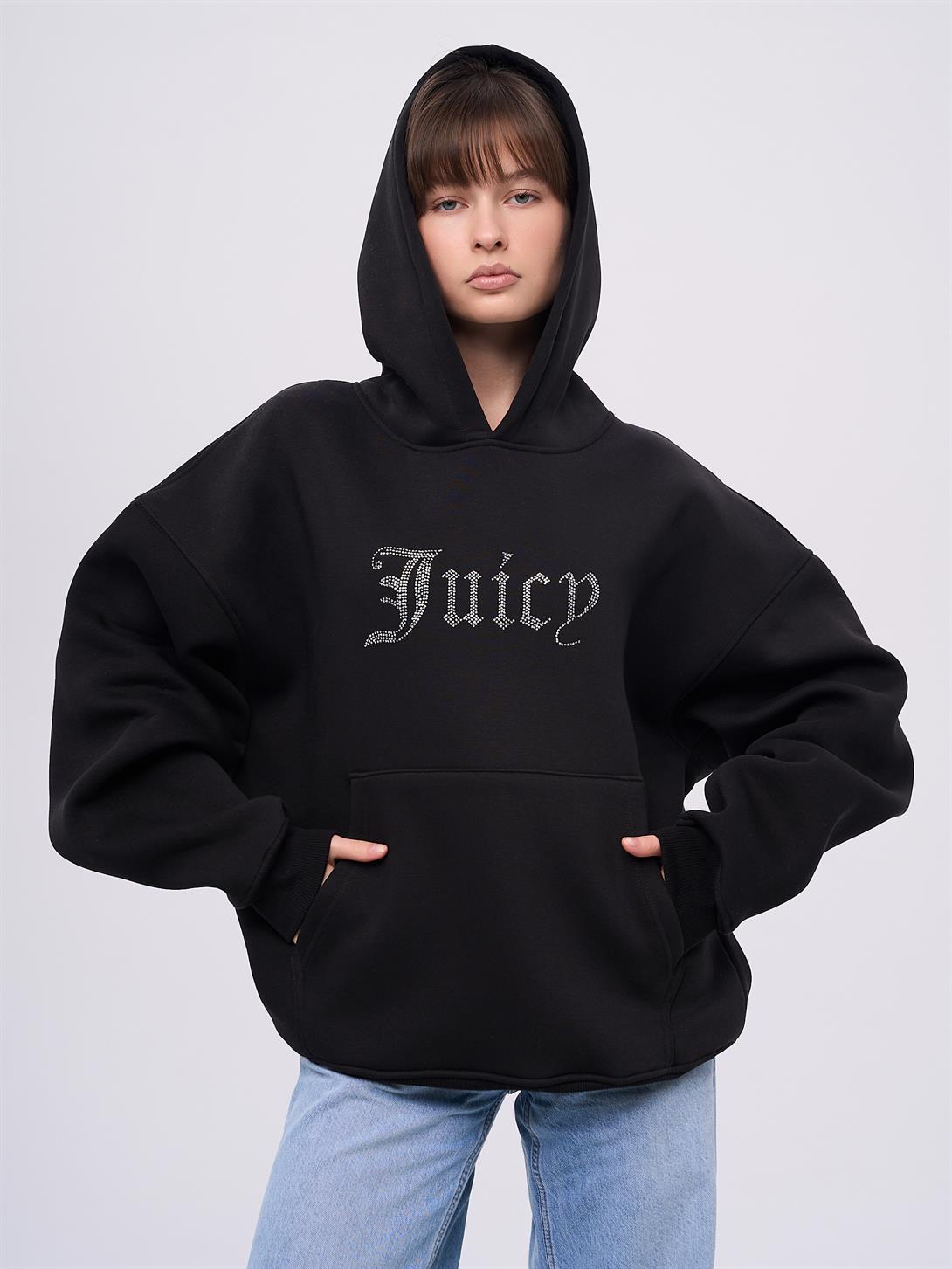 Unisex Juicy Taş Baskılı Sweatshirt Siyah