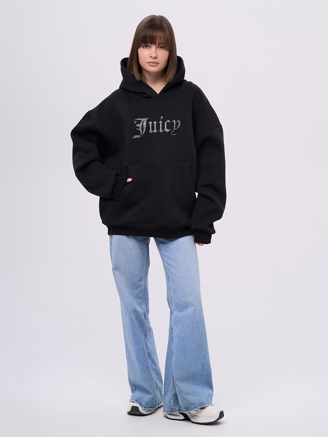 Unisex Juicy Taş Baskılı Sweatshirt Siyah