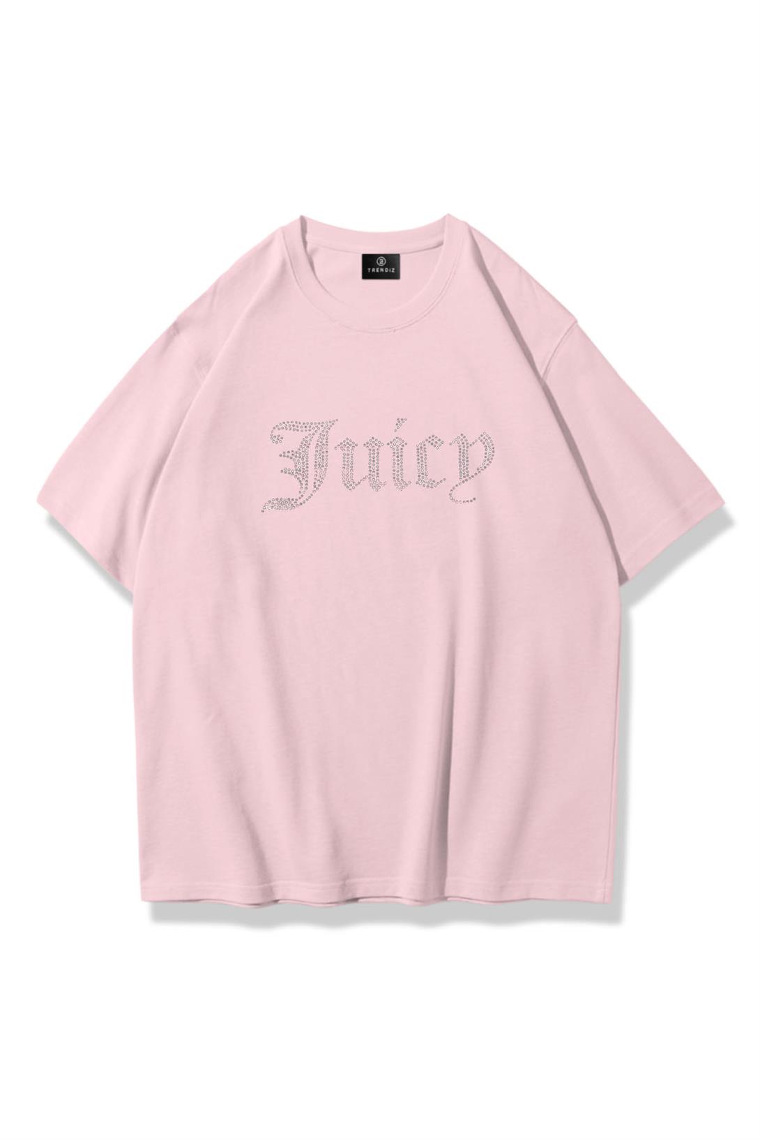 Unisex Juicy Taş Baskılı Tshirt Pembe