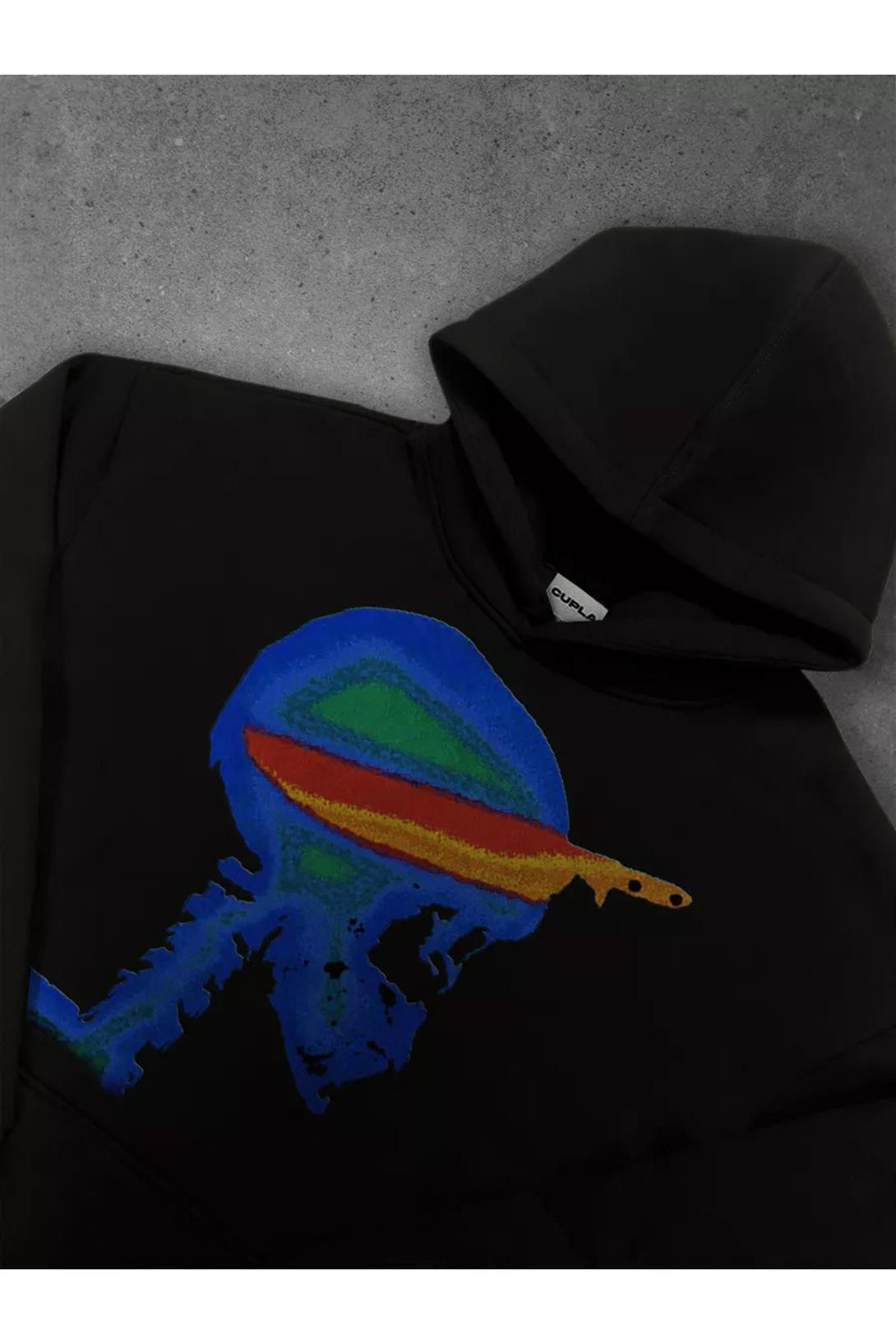 Unisex Knife in Skull Sweatshirt Siyah