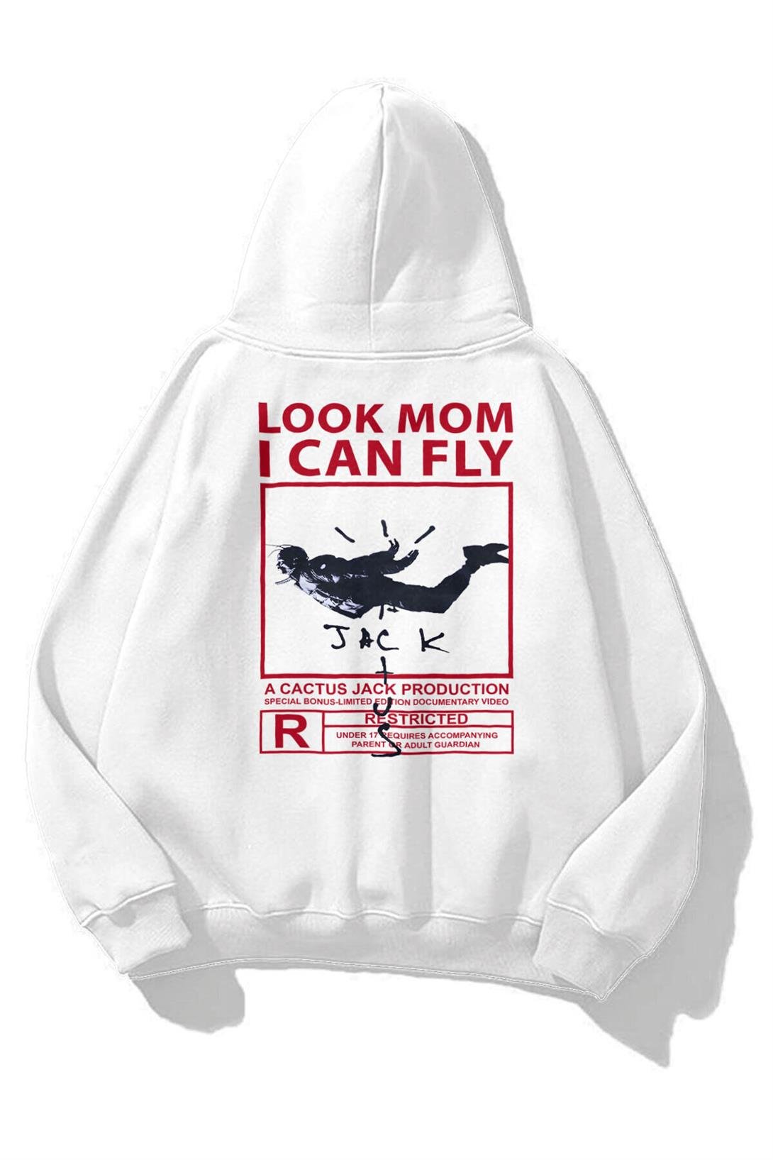 Unisex Look Mom I Can Fly Sweatshirt Beyaz