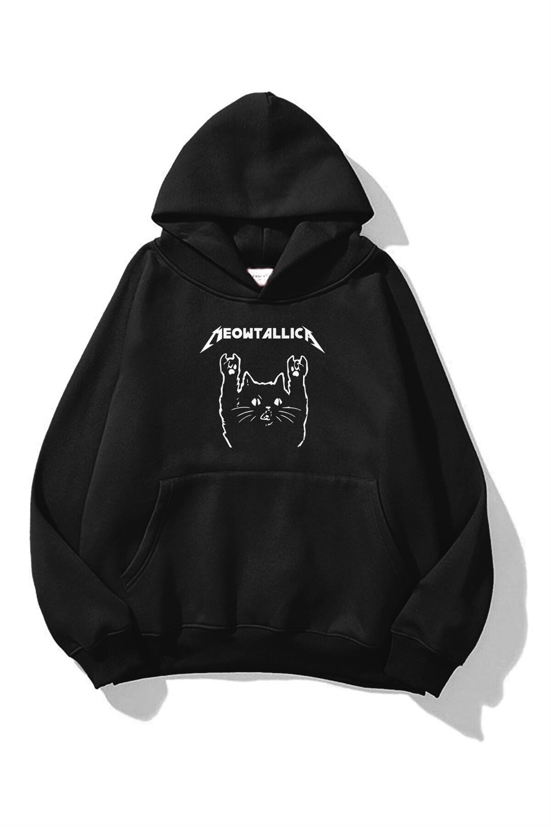 Unisex Meowtallica Sweatshirt Siyah