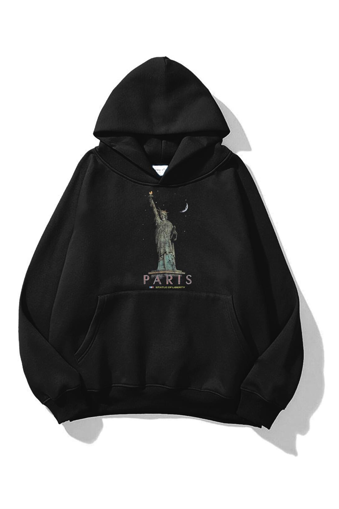 Unisex Paris Statue Sweatshirt Siyah
