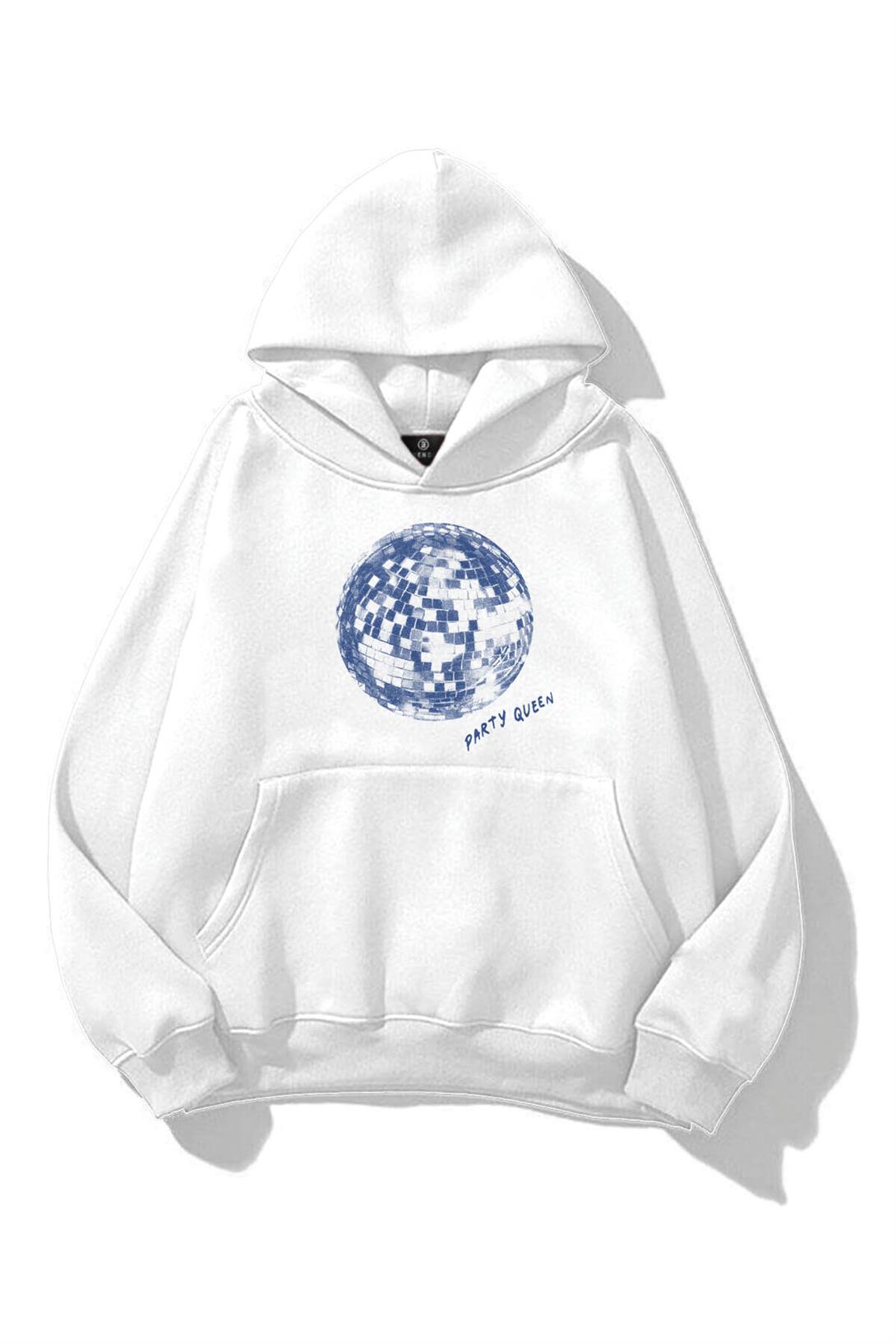 Unisex Party Queen Sweatshirt Beyaz