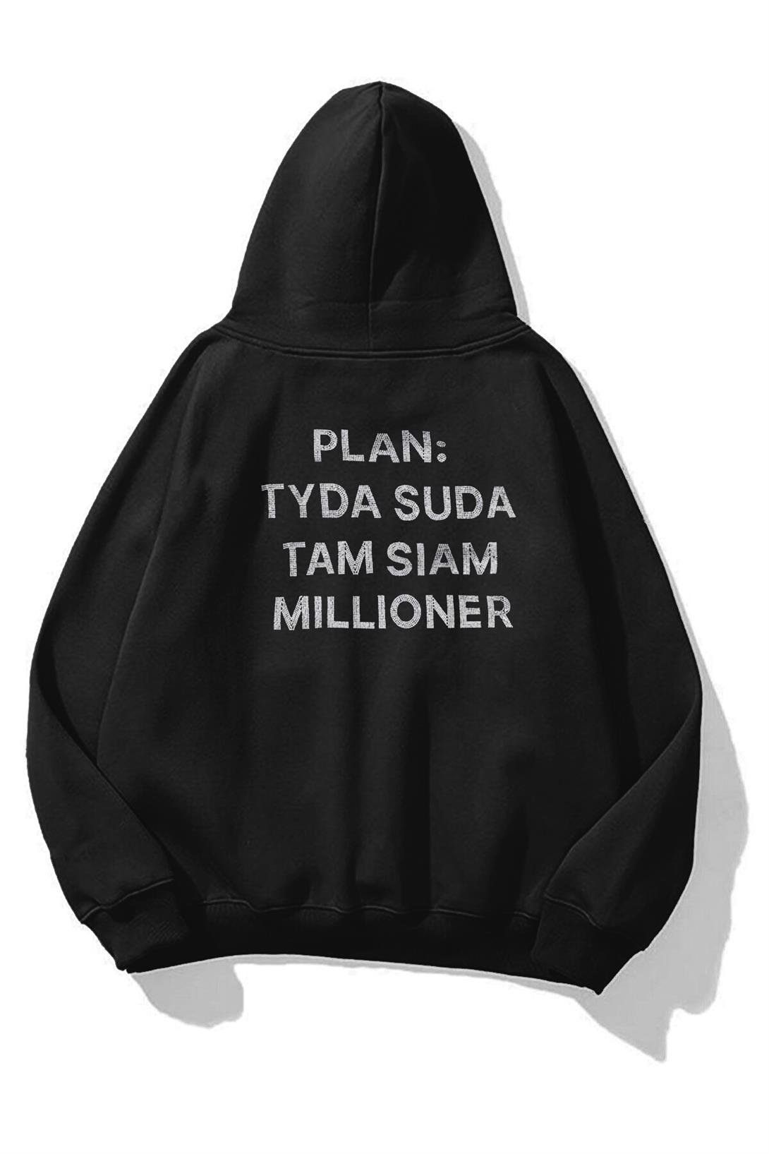 Unisex Plan Taş Baskılı Sweatshirt Siyah