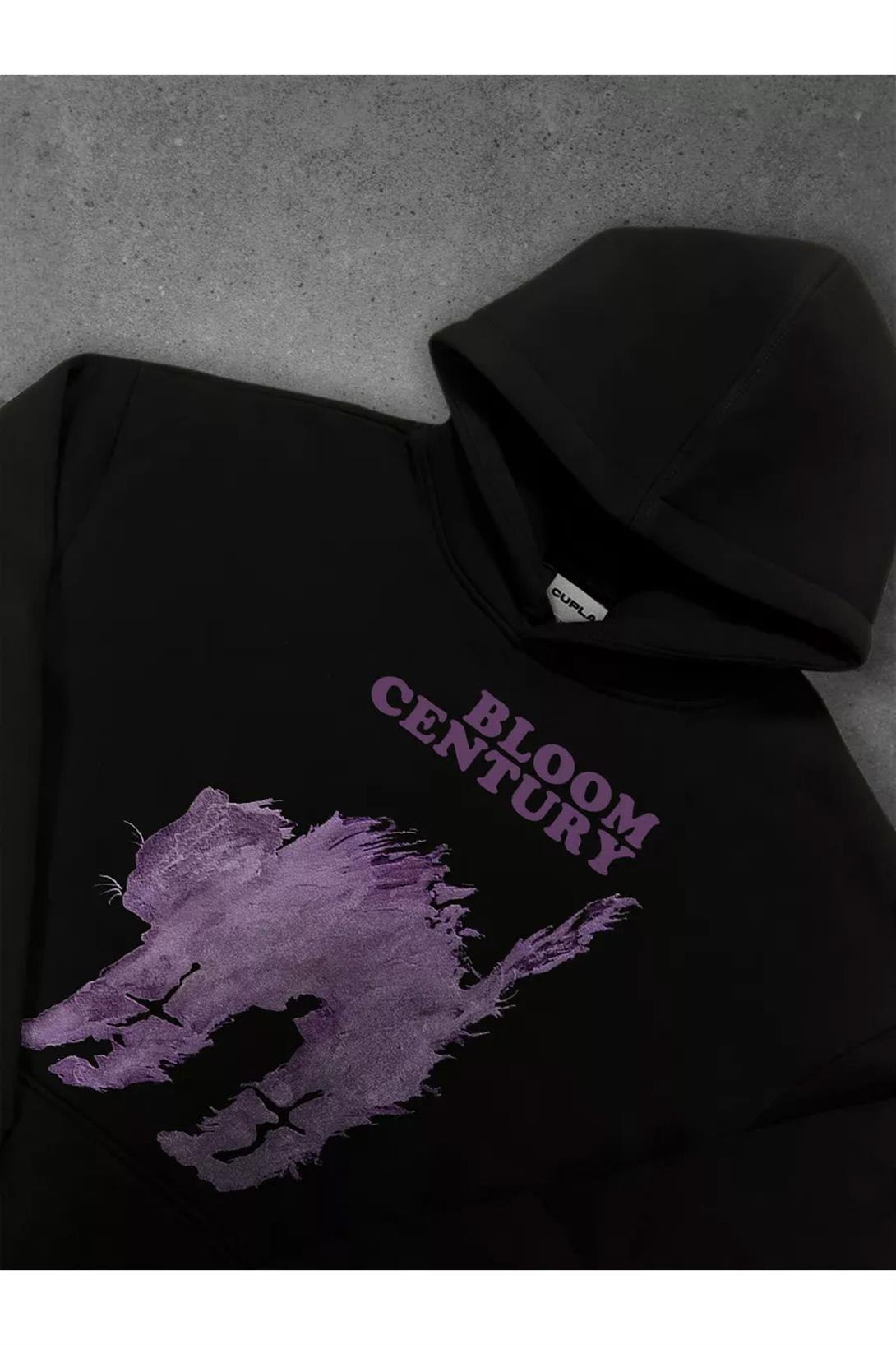 Unisex Purple Cat Sweatshirt Siyah