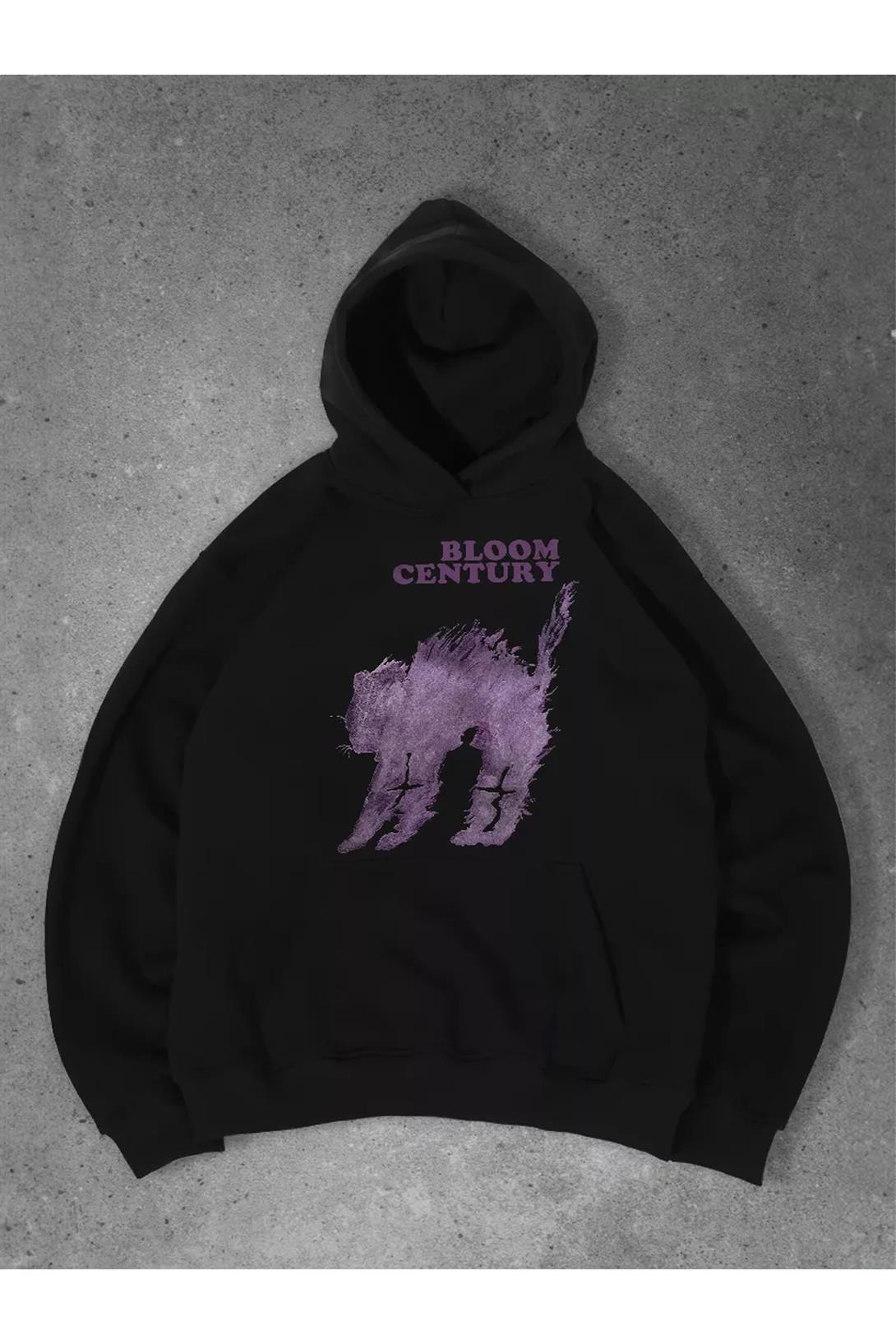 Unisex Purple Cat Sweatshirt Siyah