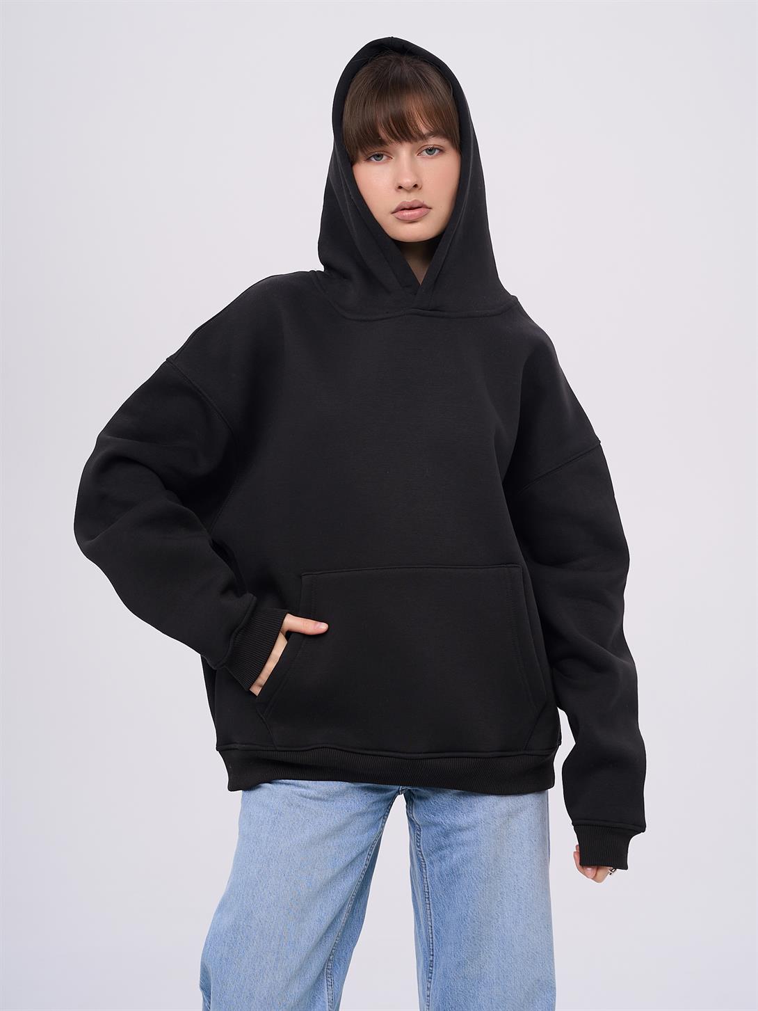 Unisex Rauh Welt Sweatshirt Siyah