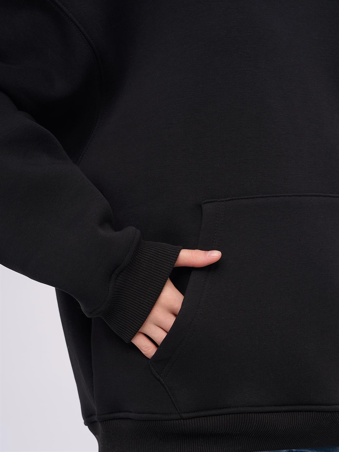 Unisex Rauh Welt Sweatshirt Siyah