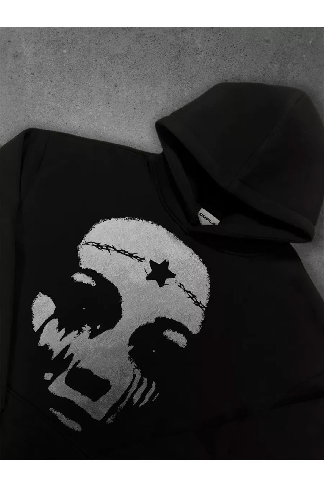 Unisex Star Face Sweatshirt Siyah