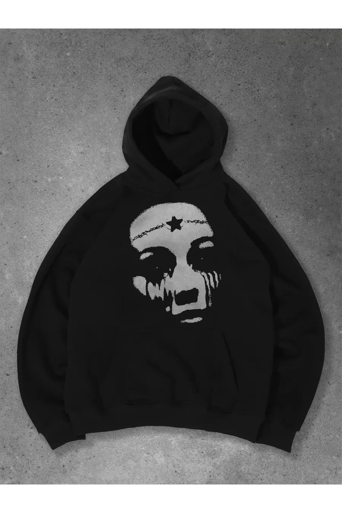 Unisex Star Face Sweatshirt Siyah