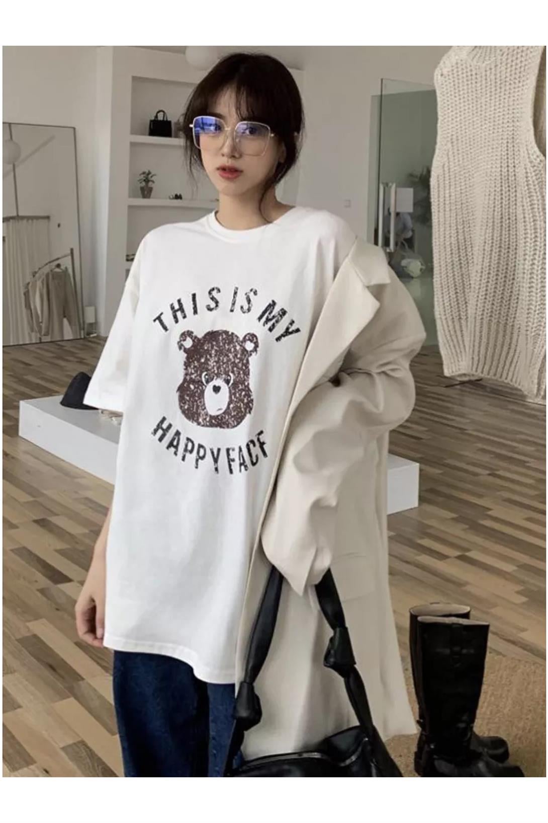 Unisex This is My Happy Face Tshirt Beyaz