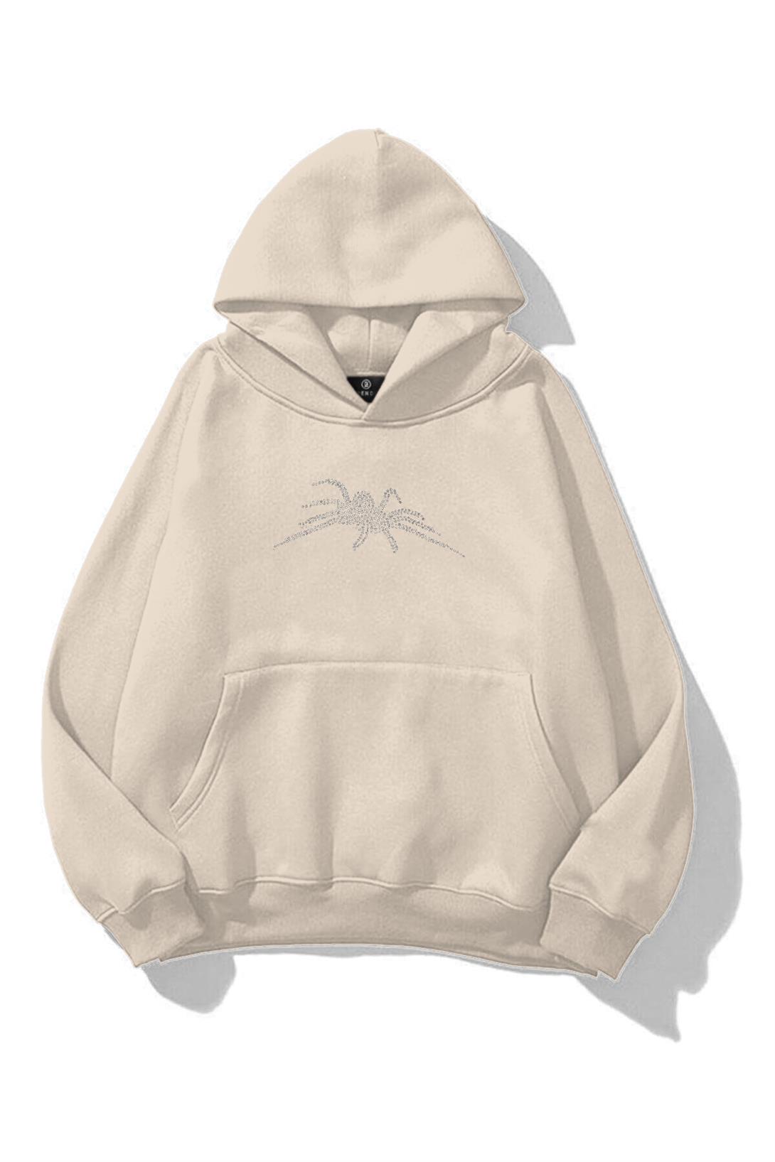 Unisex Vintage Spider Taş Baskılı Sweatshirt Taş