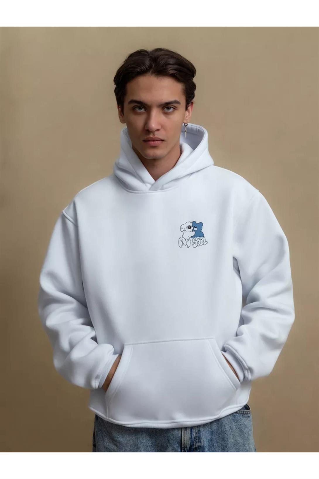 Unisex You Deserve Happy Things Sweatshirt Beyaz