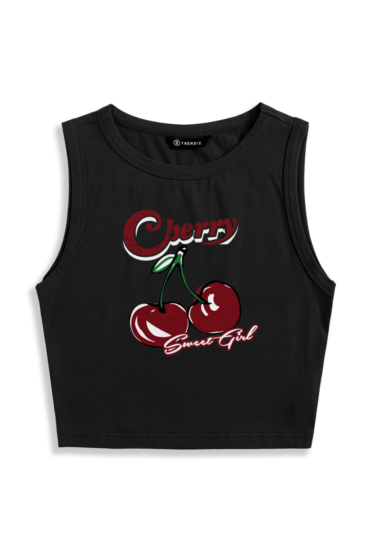 Kadın Cherry Sweet Girl Askılı Crop Siyah