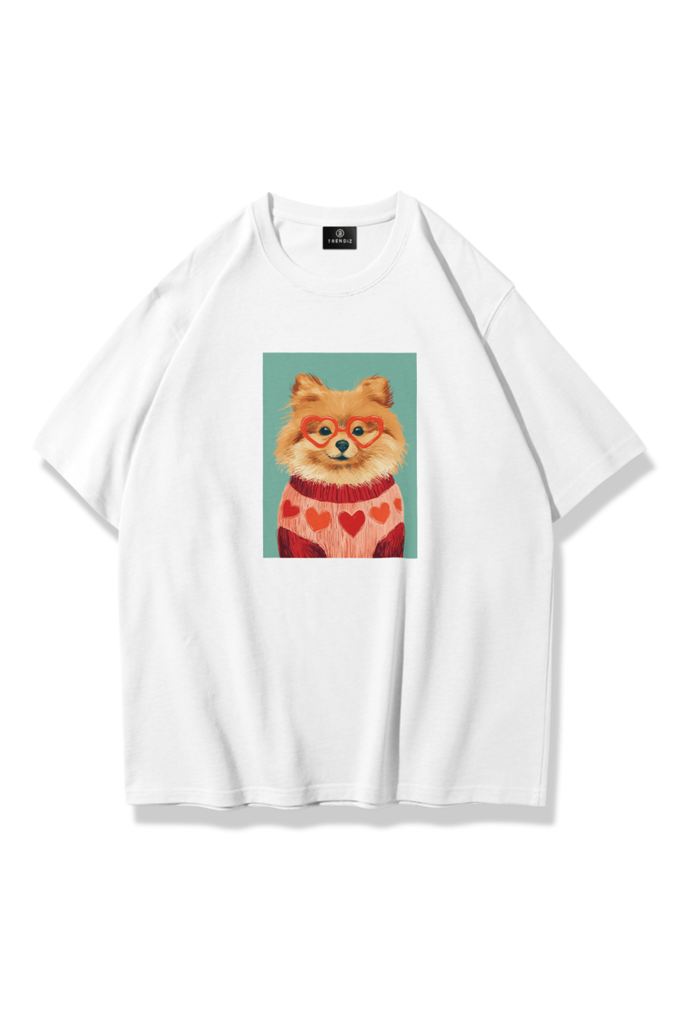 Unisex Cute Pomeranian Tshirt Beyaz