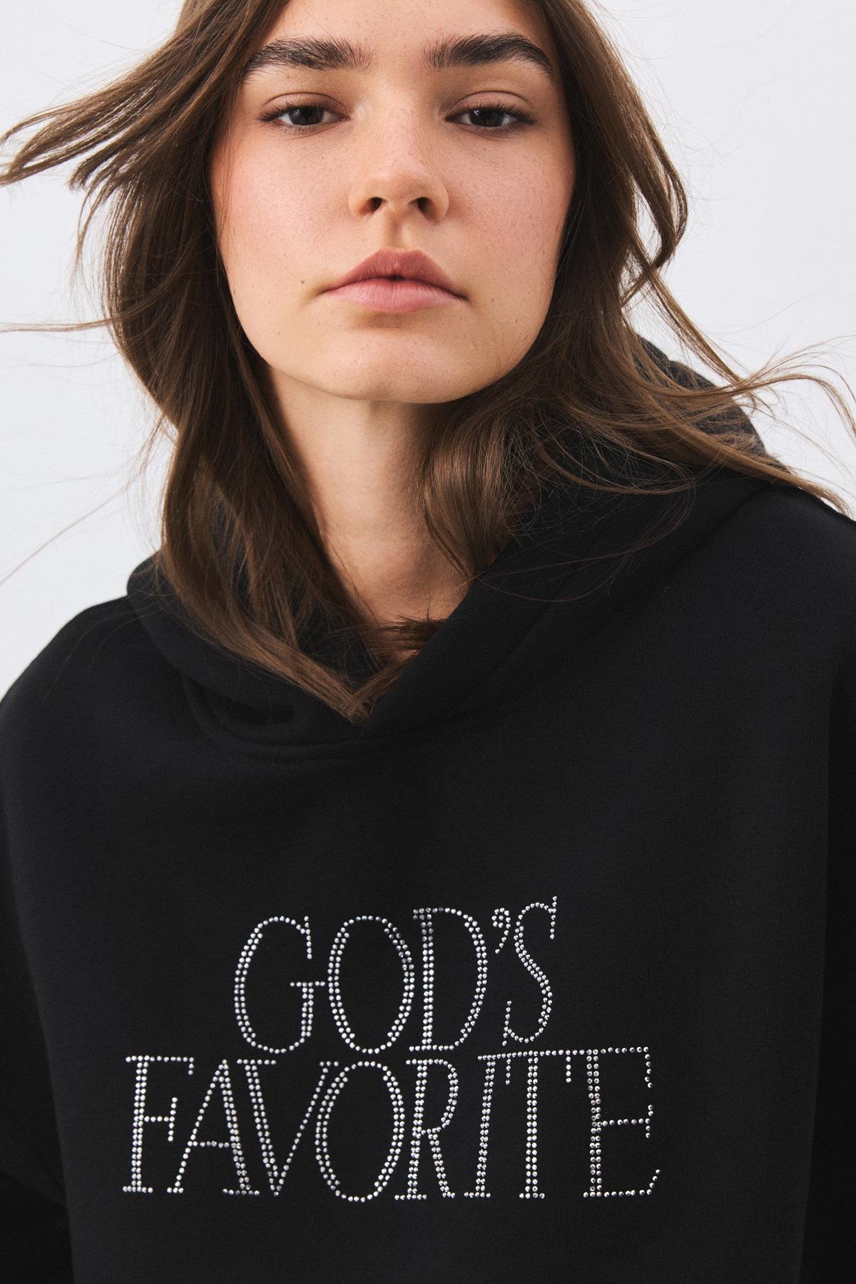 Unisex God's Favorite Taş Baskılı Sweatshirt Siyah