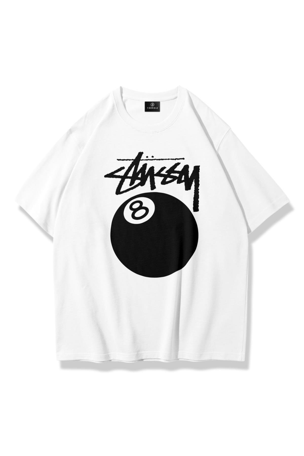Unisex Stüssy 8Ball Tshirt Beyaz