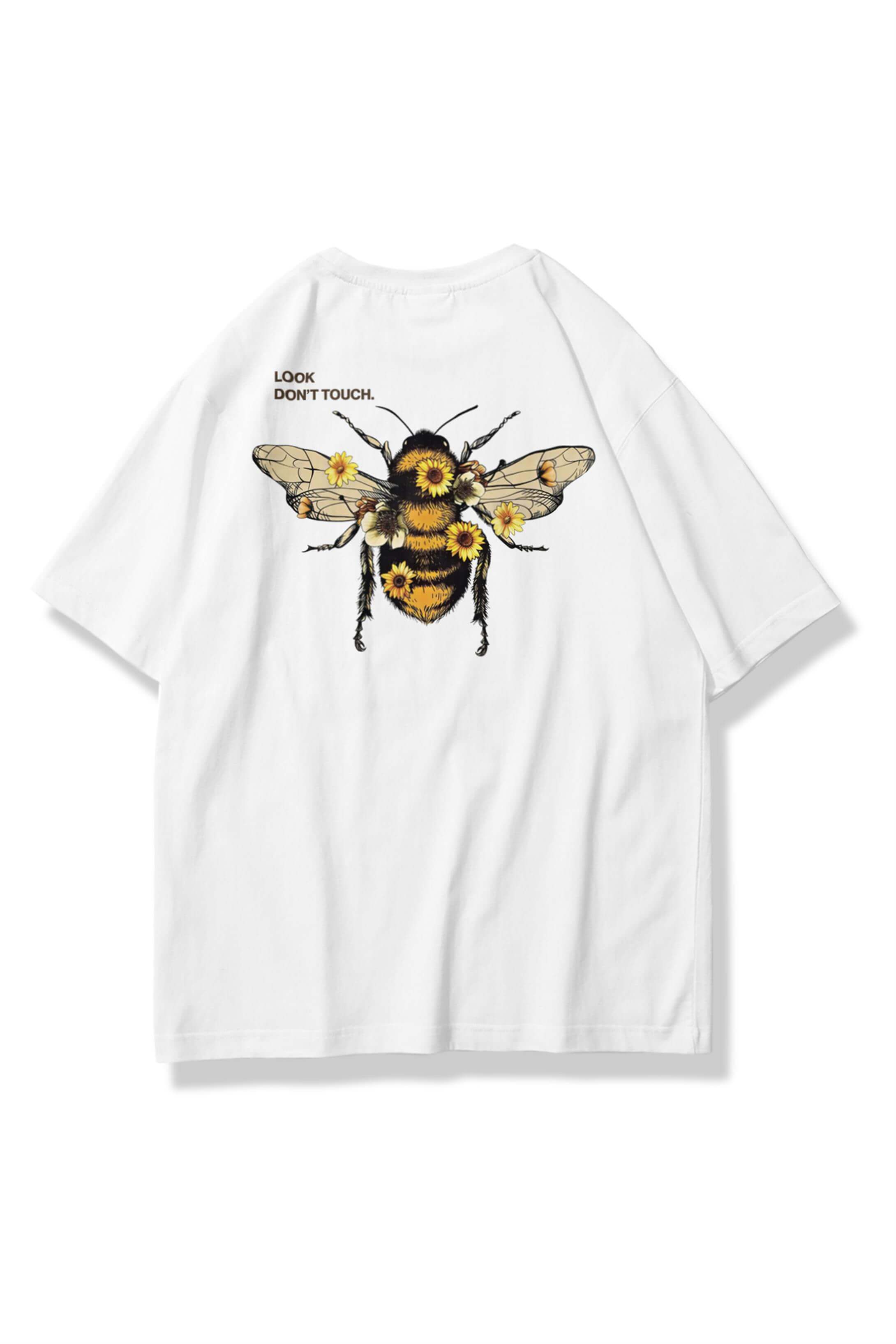 Unisex Look Don't Touch Bee Tshirt Beyaz
