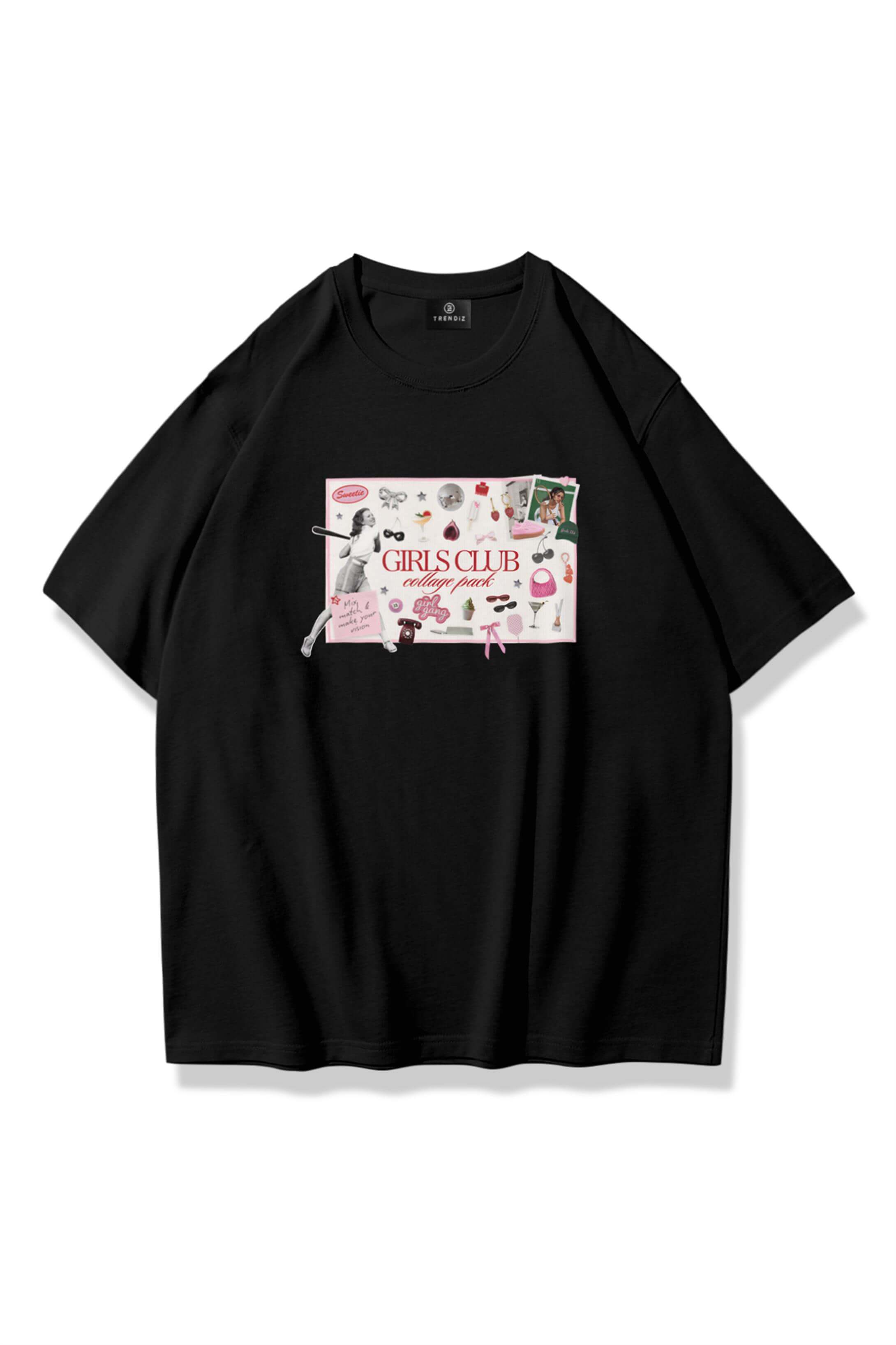 Kadın Girls Club Collage Tshirt Siyah