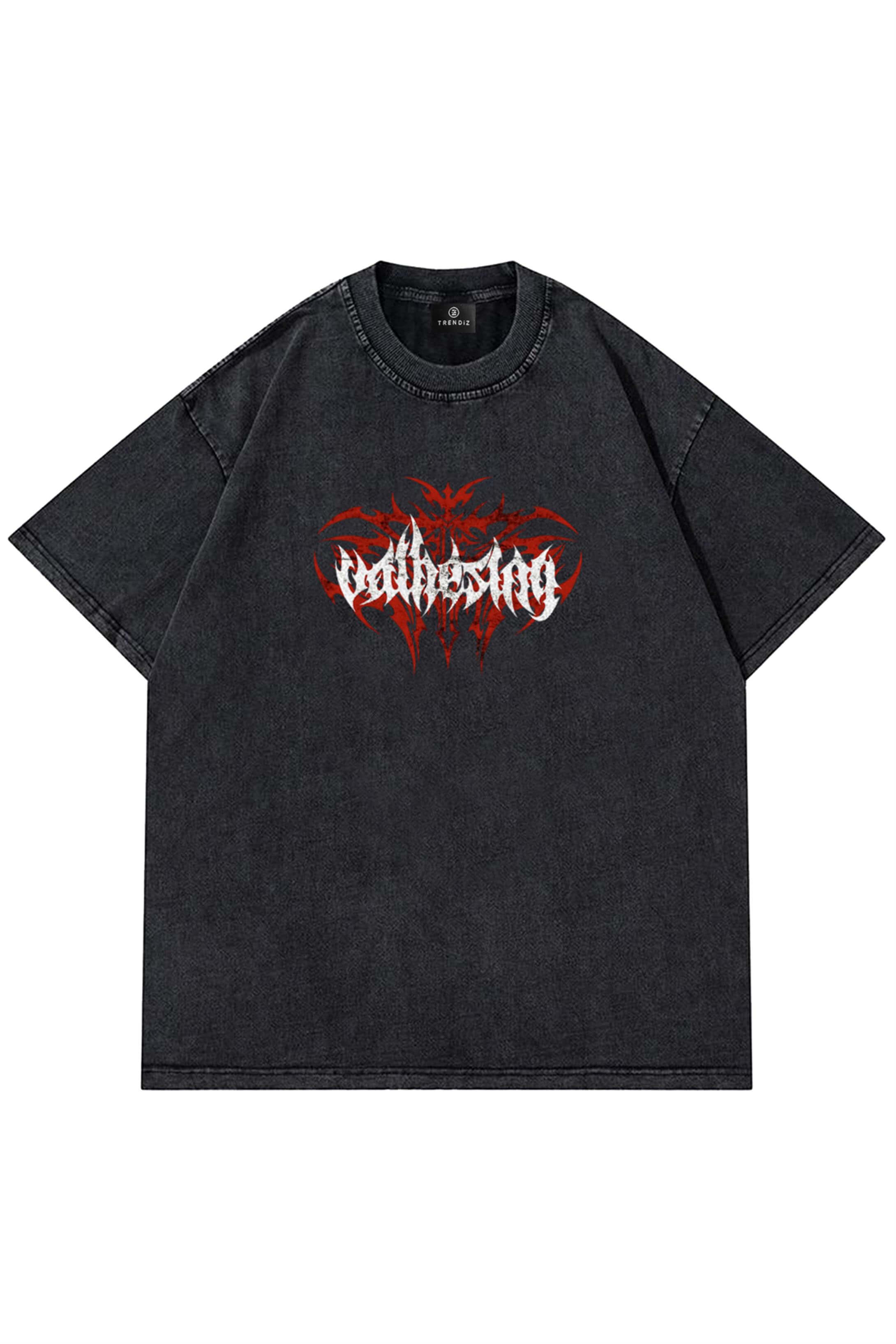 Unisex Valhesing Yıkamalı Tshirt Antrasit