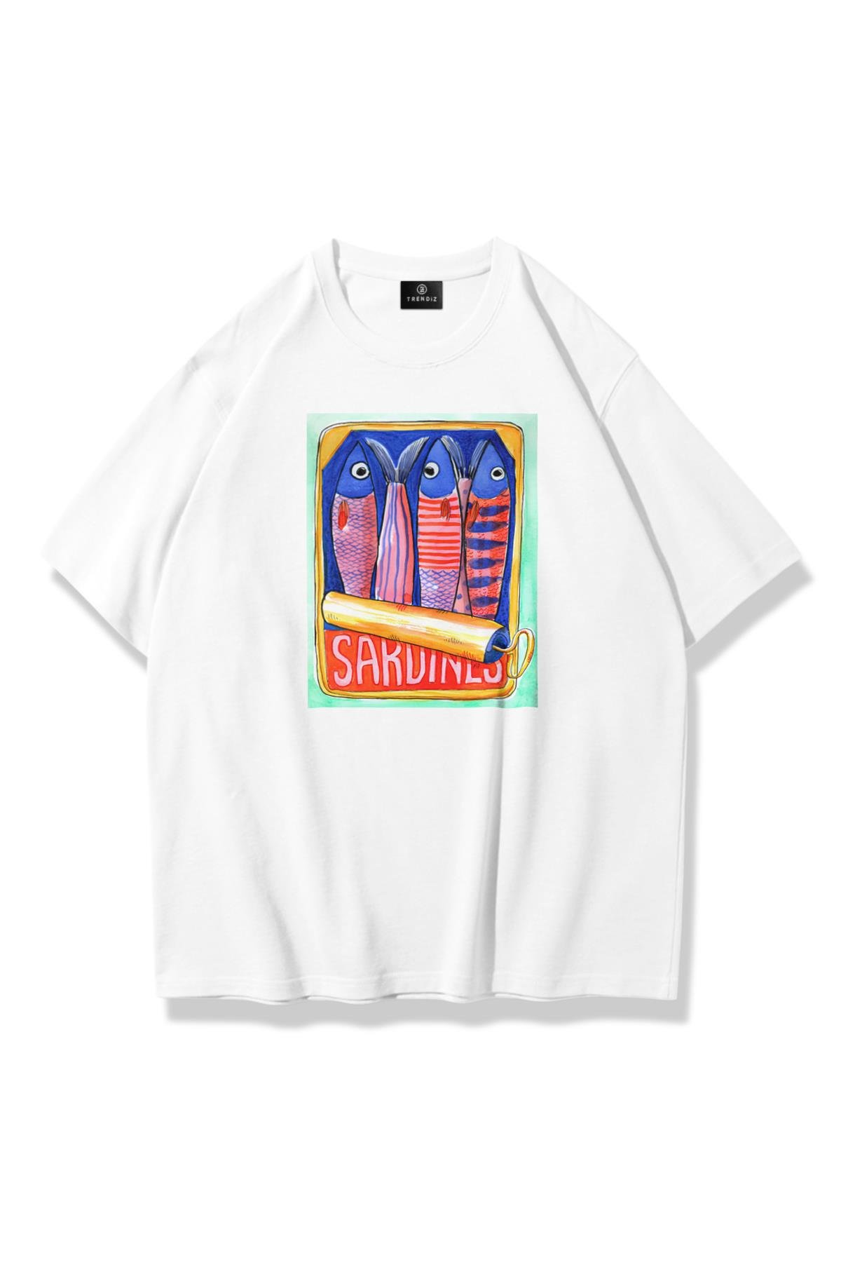 Unisex Sardines Tin Tshirt Beyaz