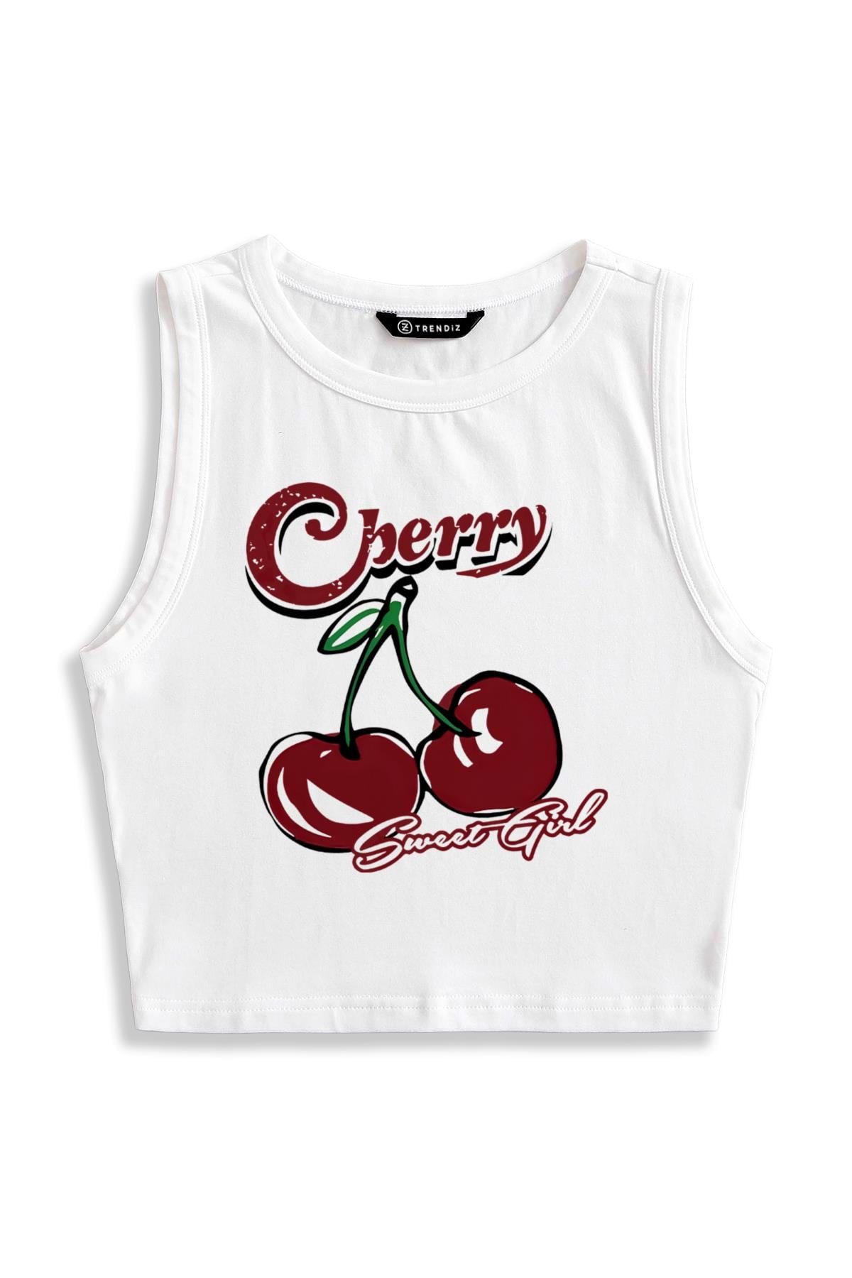 Kadın Cherry Sweet Girl Askılı Crop Beyaz