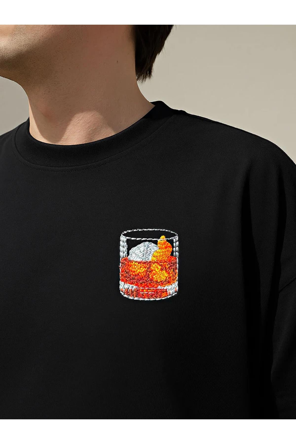 Unisex Premium Negroni Nakışlı Tshirt Siyah