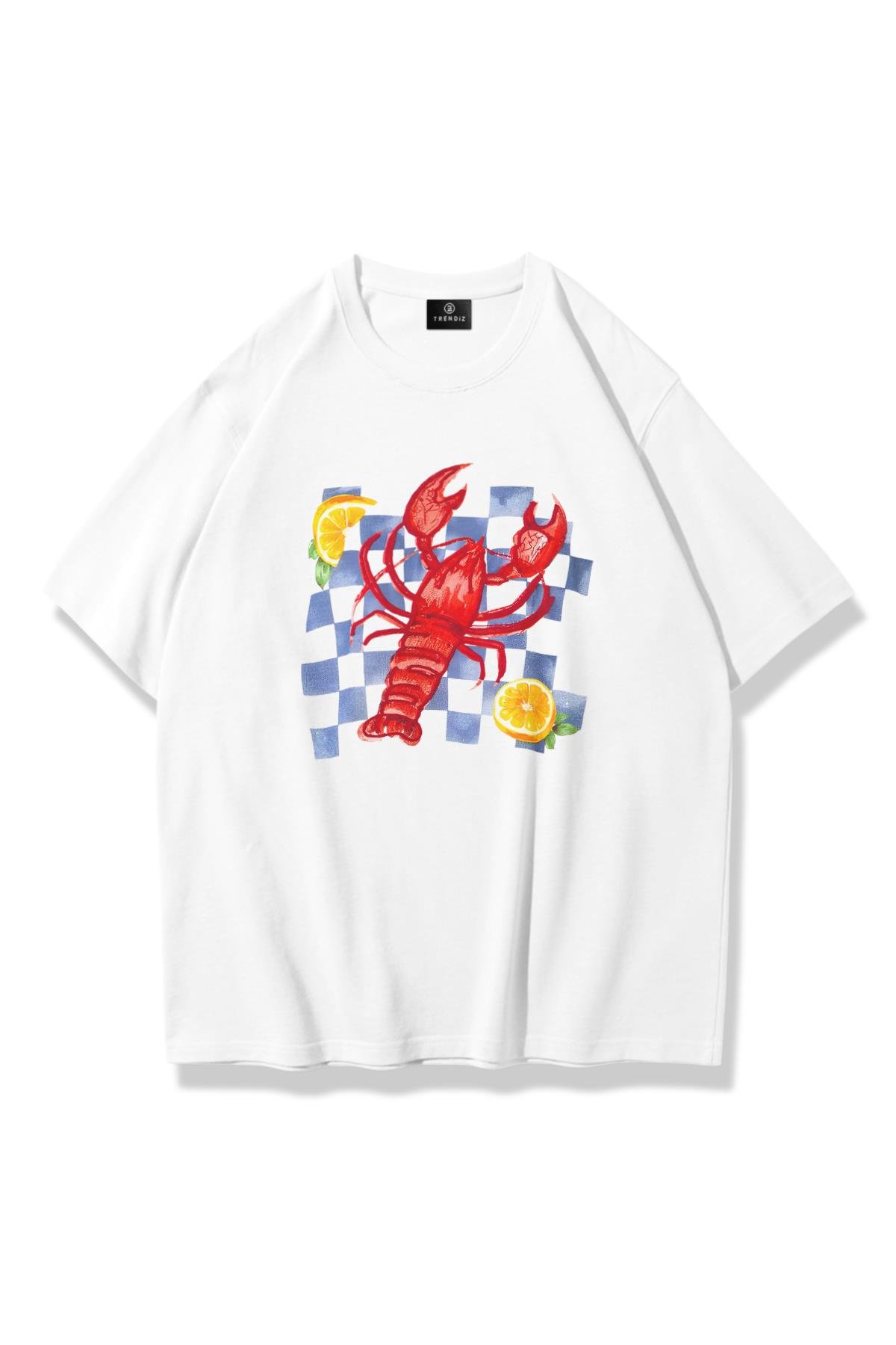 Kadın Istakoz Ekose Tshirt Beyaz