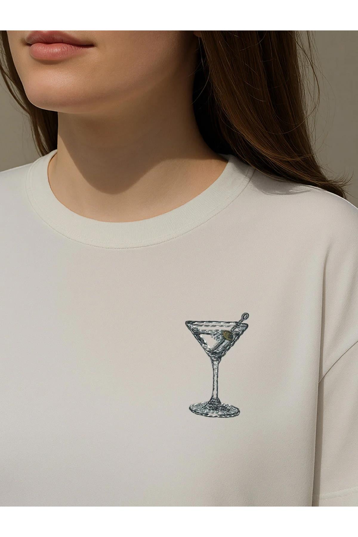 Unisex Premium Dry Martini Nakışlı Tshirt Beyaz