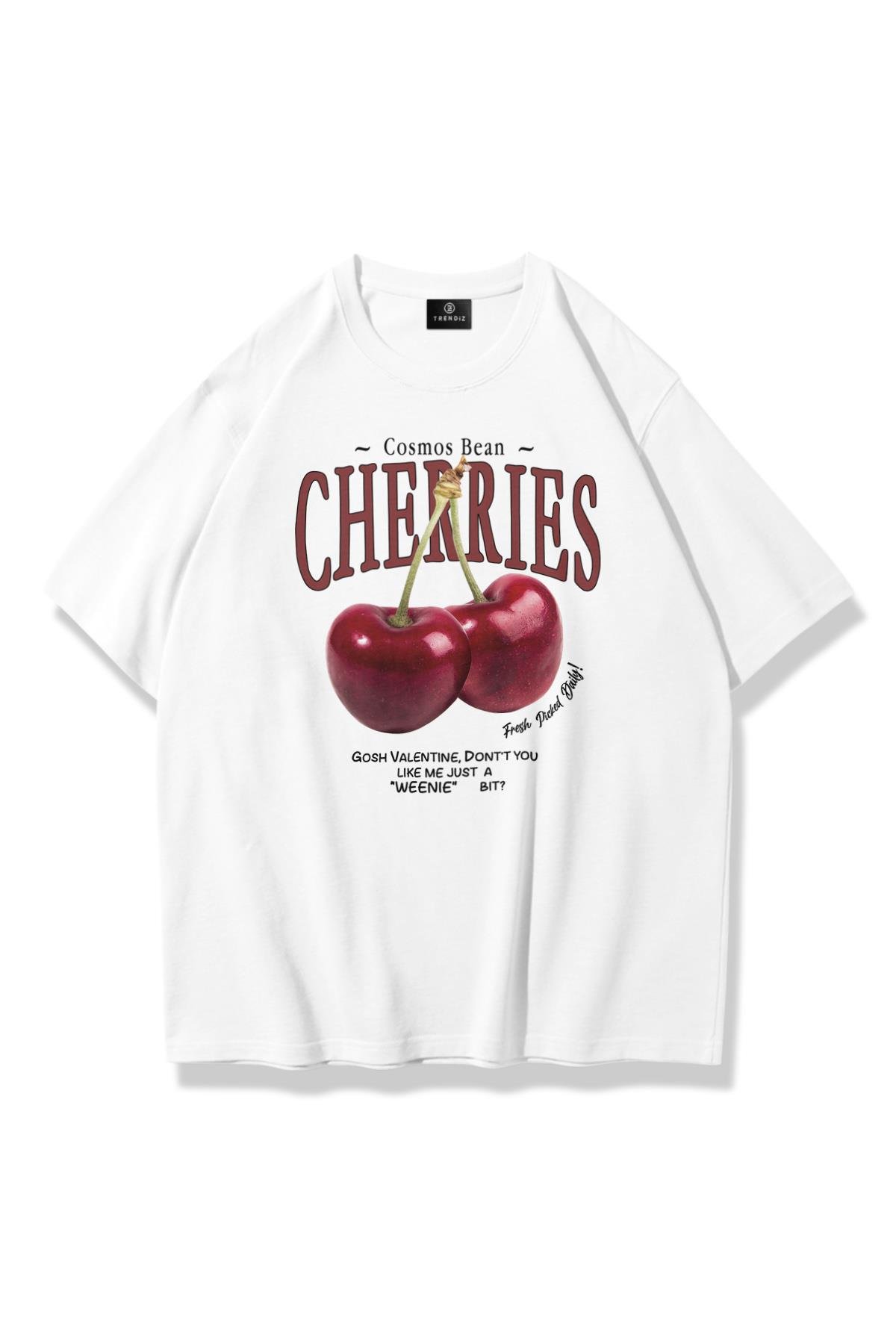 Unisex Cherries Tshirt Beyaz