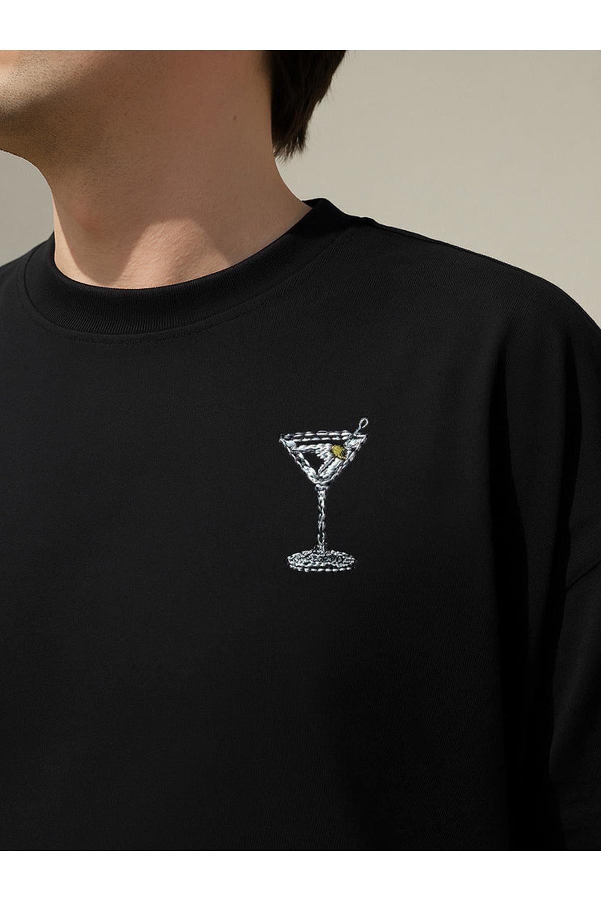 Unisex Premium Dry Martini Nakışlı Tshirt Siyah