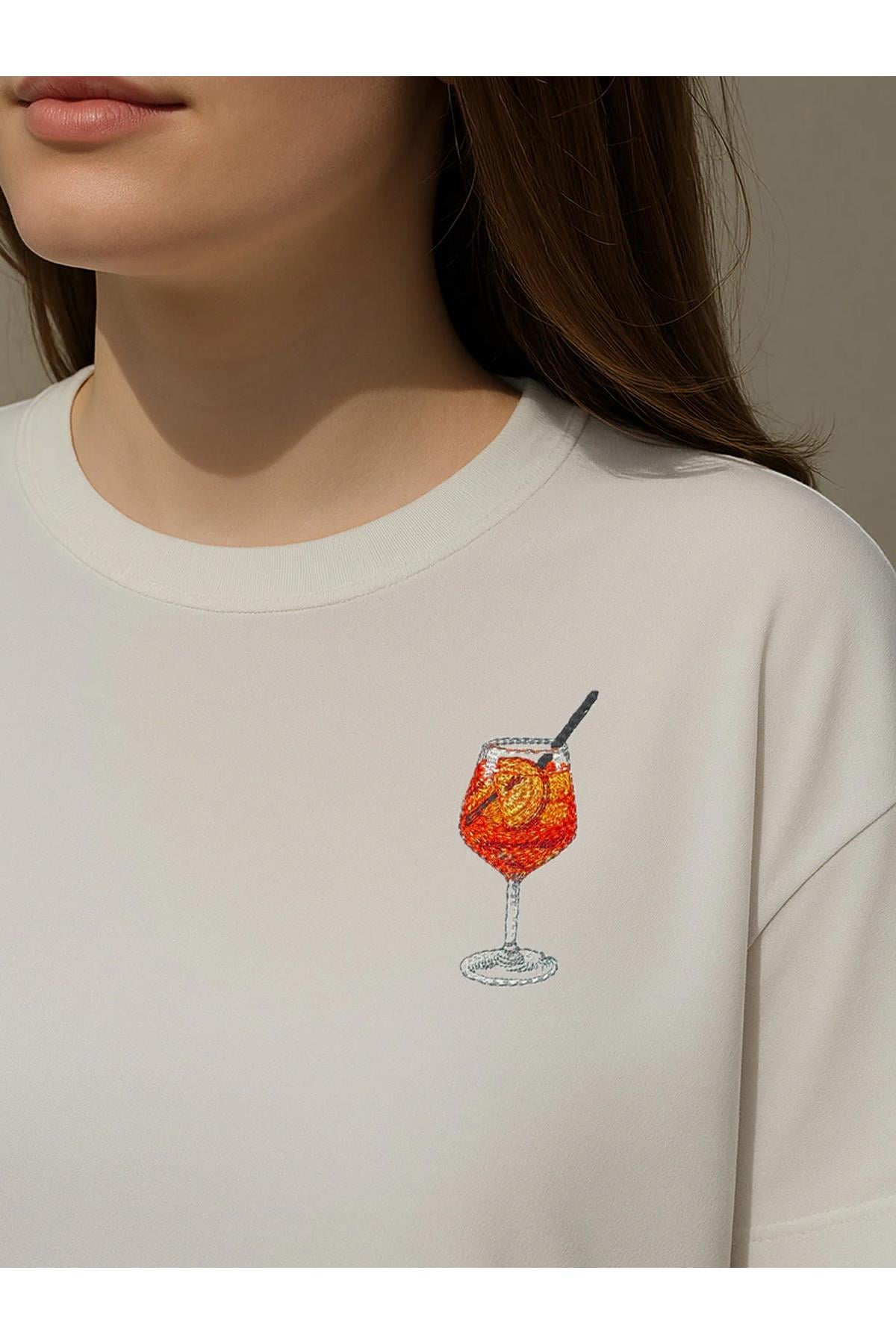 Unisex Premium Aperol Spiritz Nakışlı Tshirt Beyaz