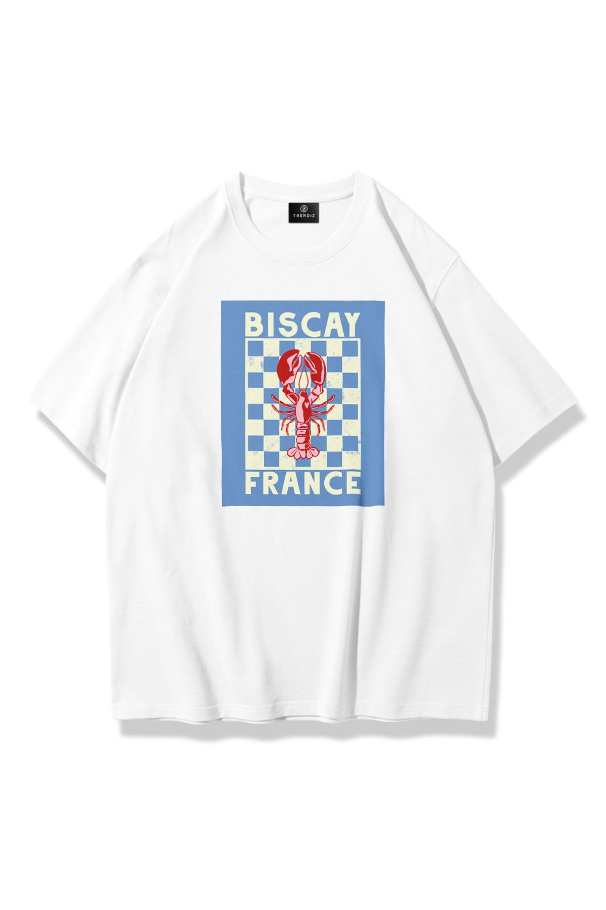 Unisex Biscay France Istakoz Tshirt Beyaz