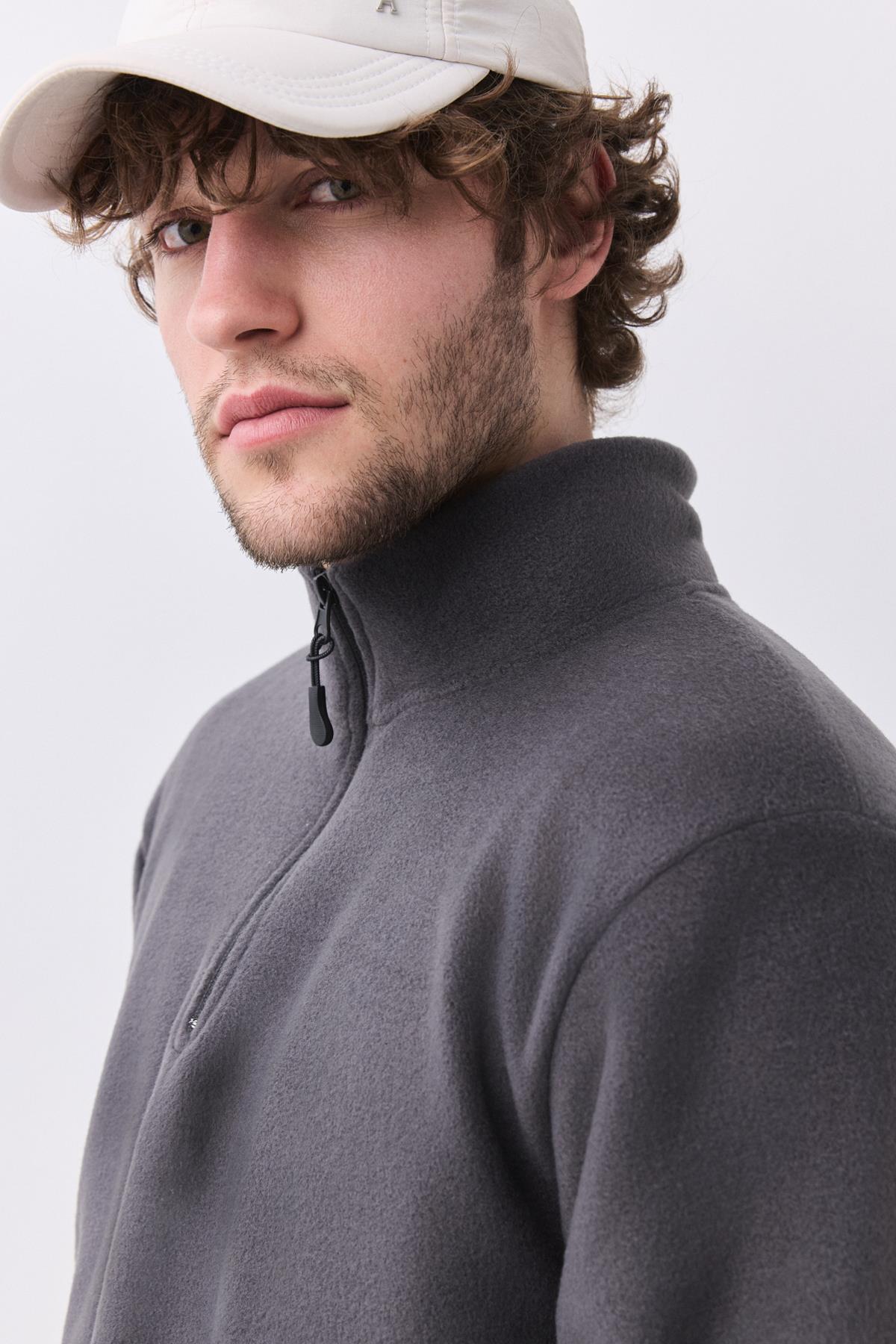 Erkek Polar Dik Yaka Sweatshirt Antrasit 2051