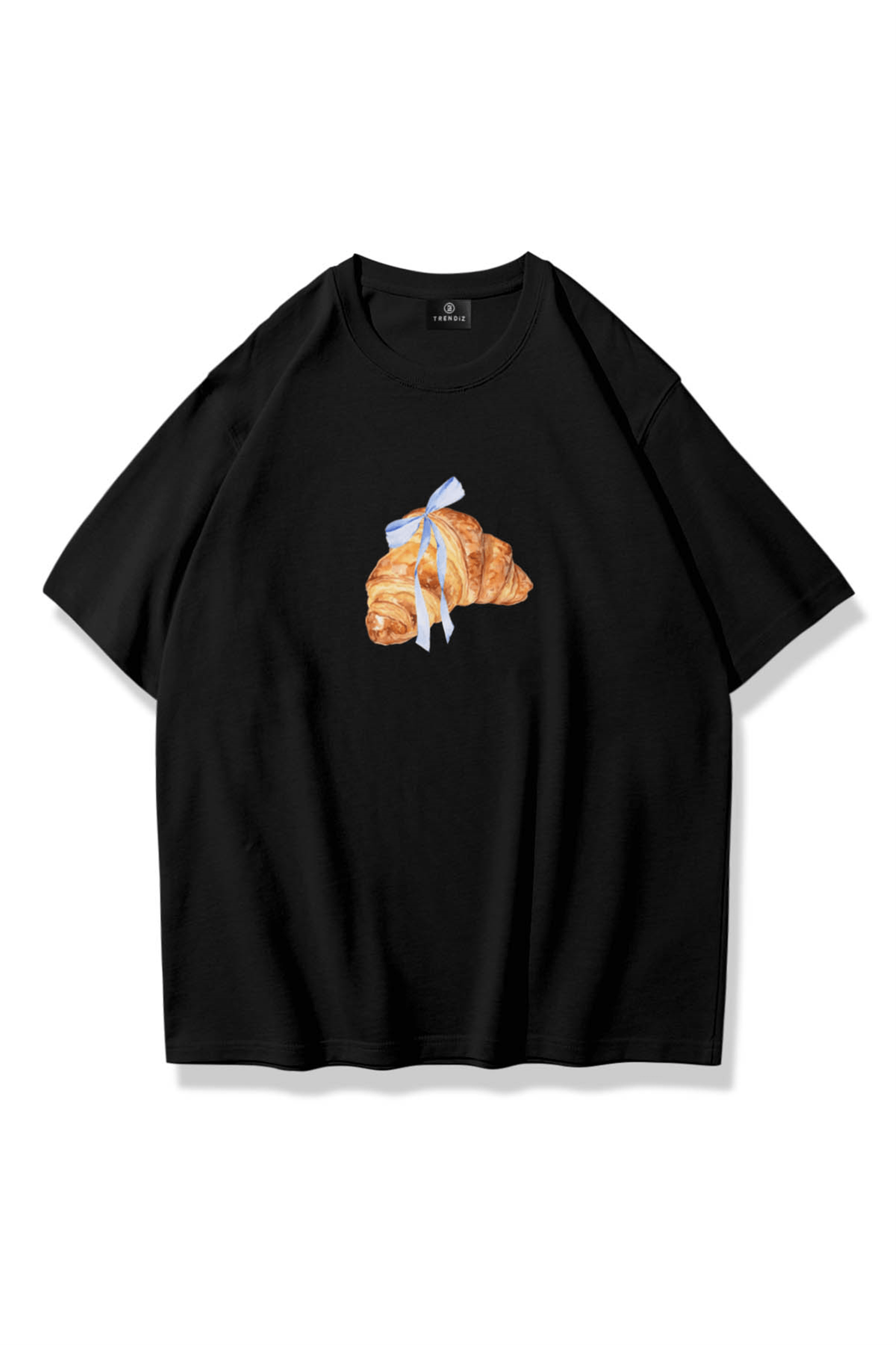 Kadın Kruvasan Kurdele Tshirt Siyah