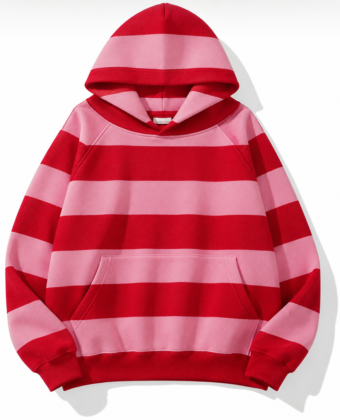 Kadın Kalın Çizgili Sweatshirt Pembe Kırmızı