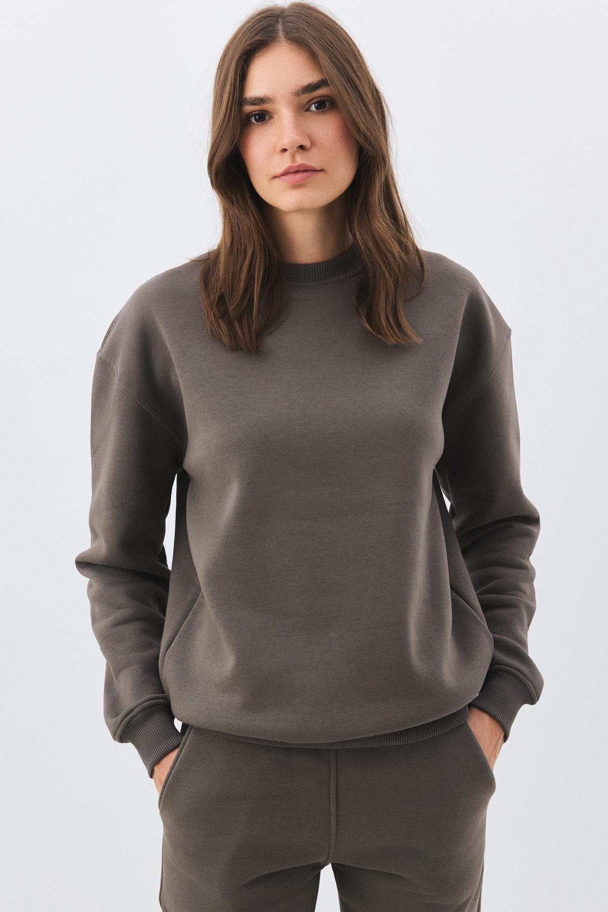 Kadın Premium Bisiklet Yaka Sweatshirt Antrasit 2031