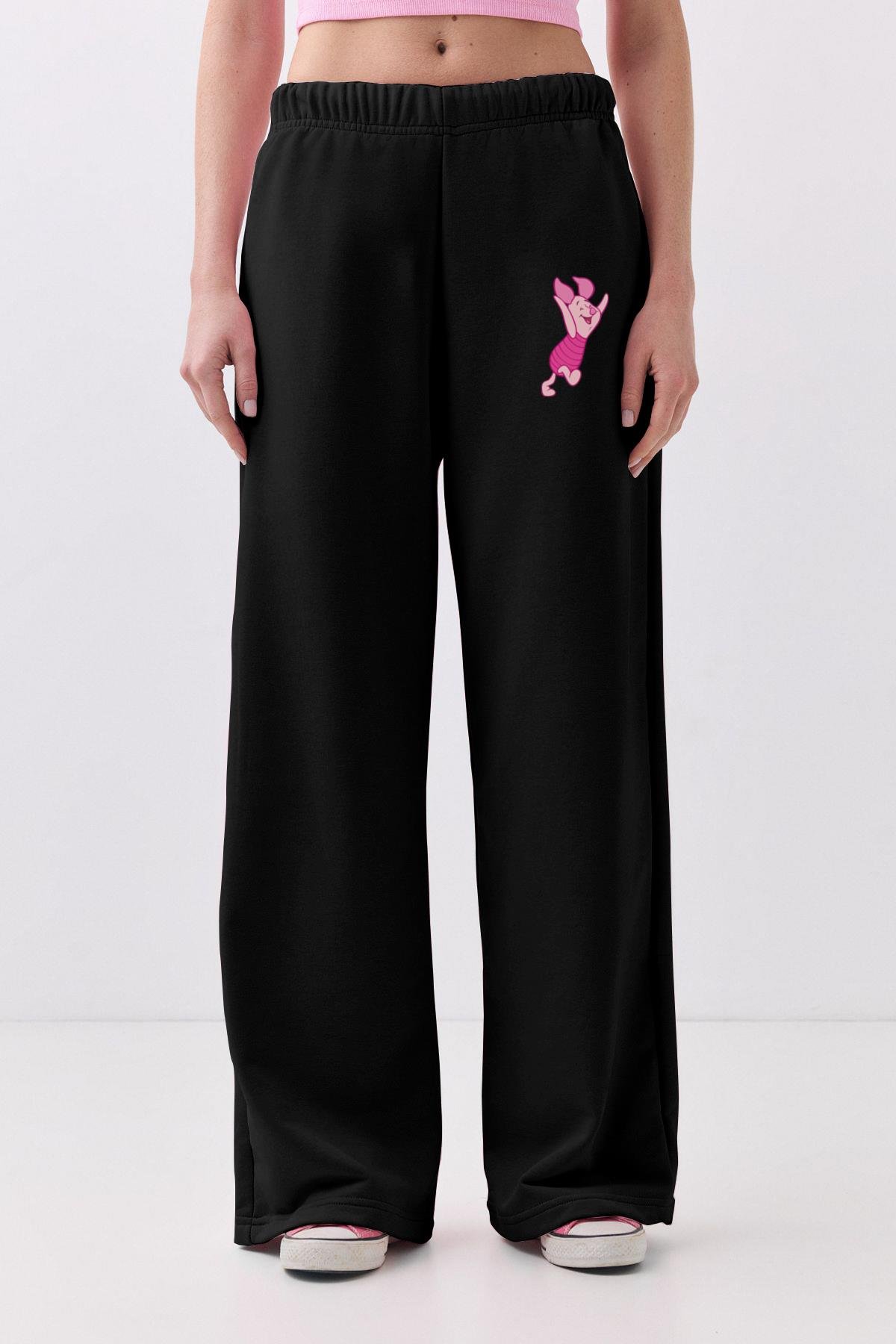 Kadın Piglet Bol Paça Eşofman Altı Siyah 