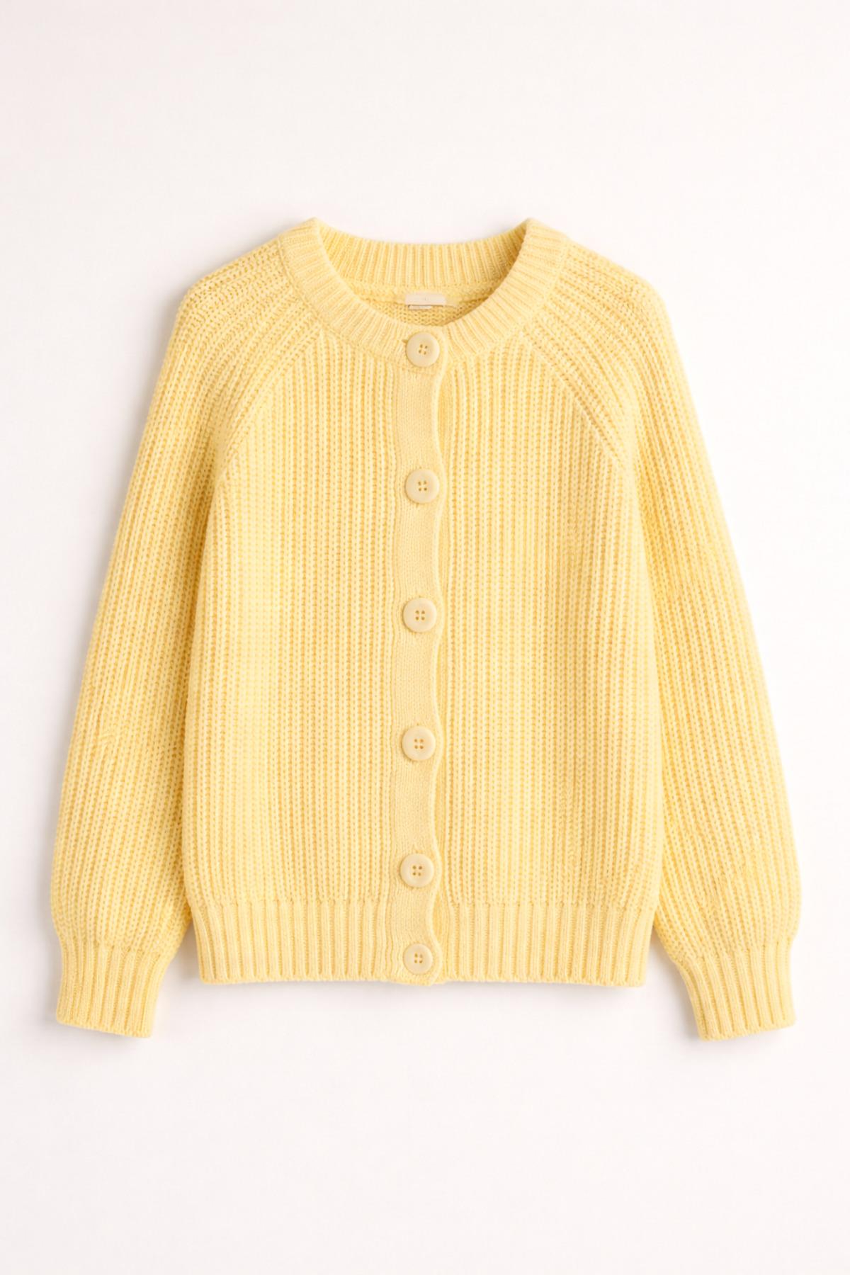 Kadın Yün Karışımlı Düğmeli Triko Hırka Sarı 