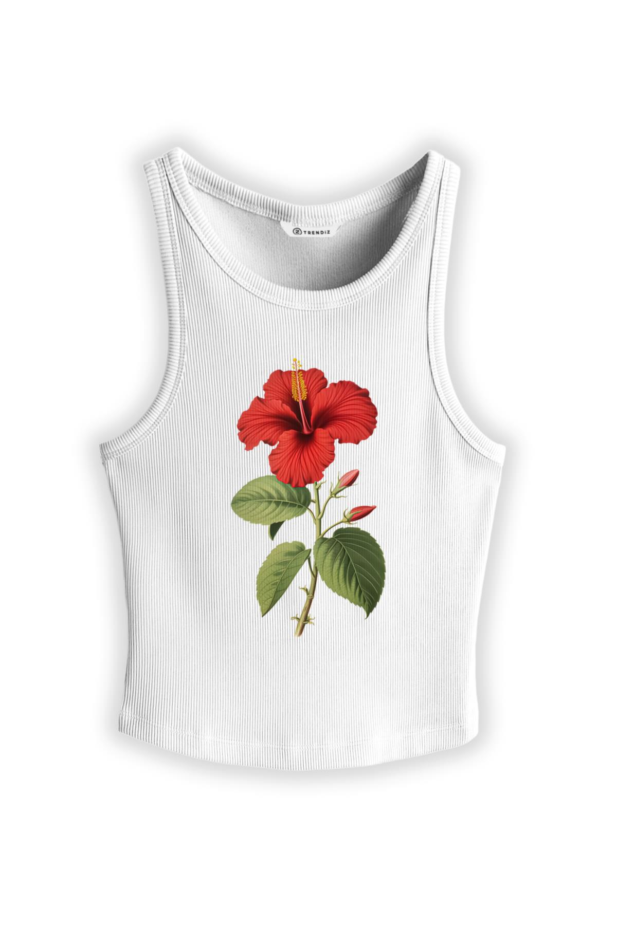 Kadın Red Hibiscus Askılı Atlet Beyaz 9013