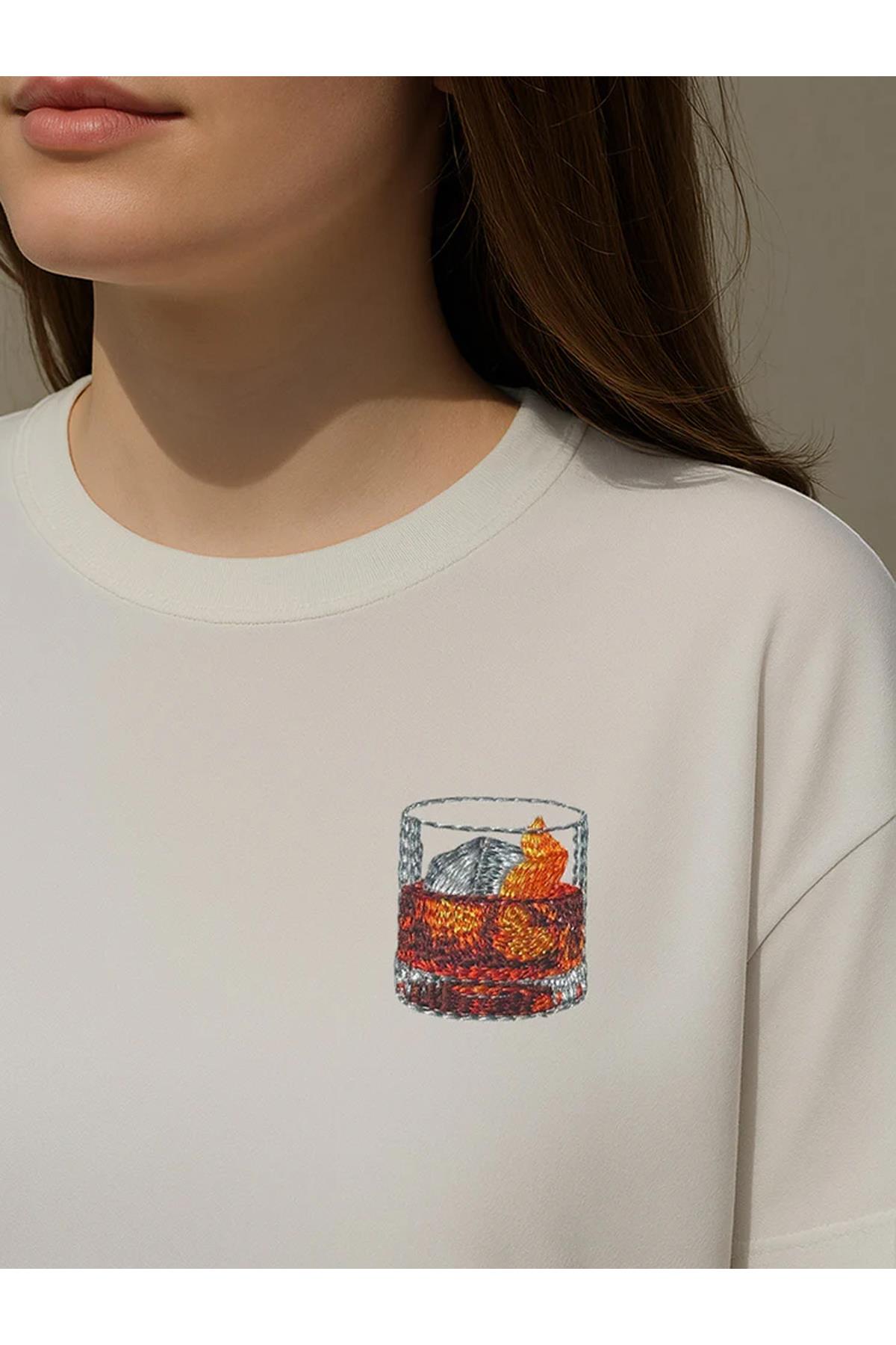 Unisex Premium Negroni Nakışlı Tshirt Beyaz