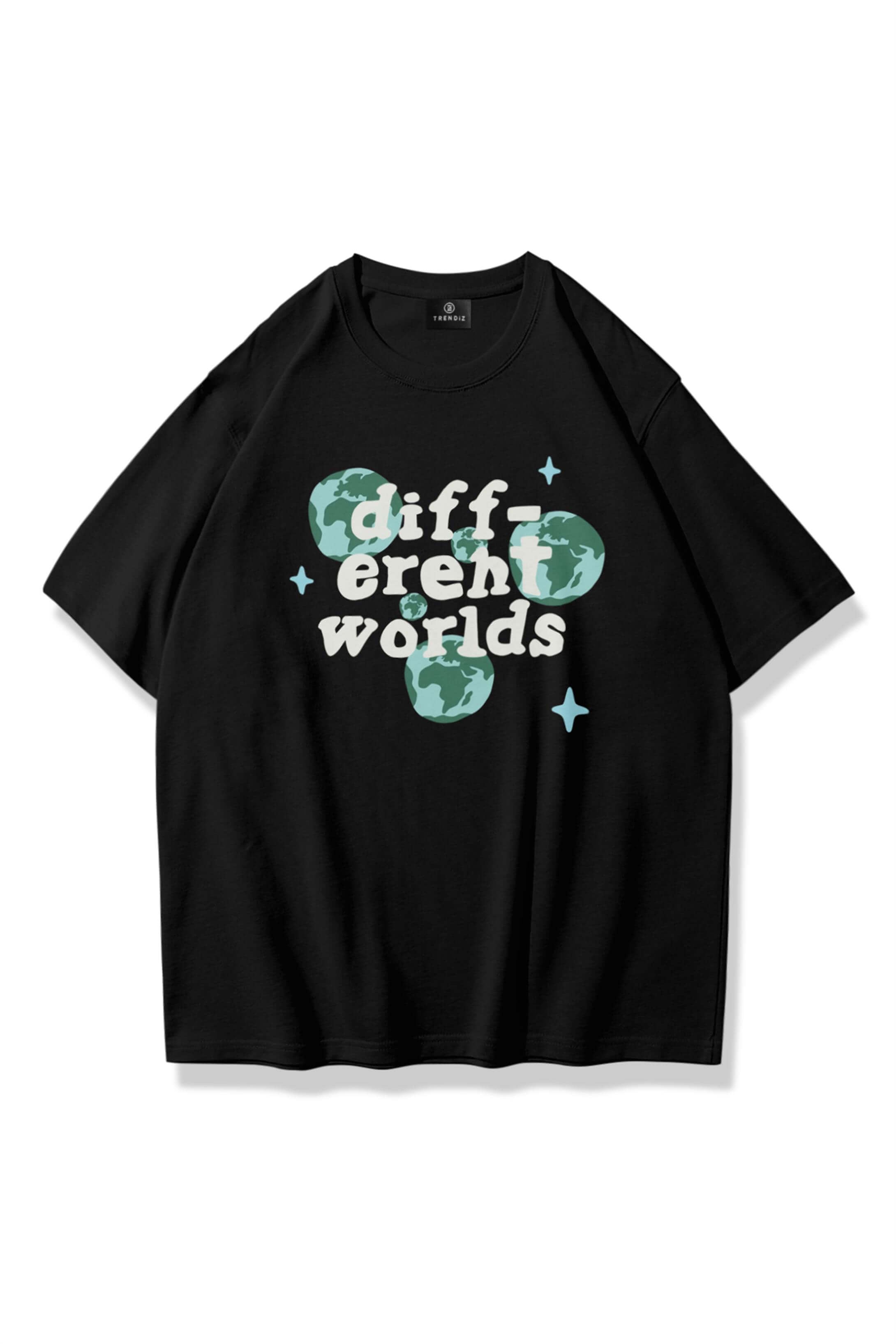 Unisex Different Worlds Tshirt Siyah
