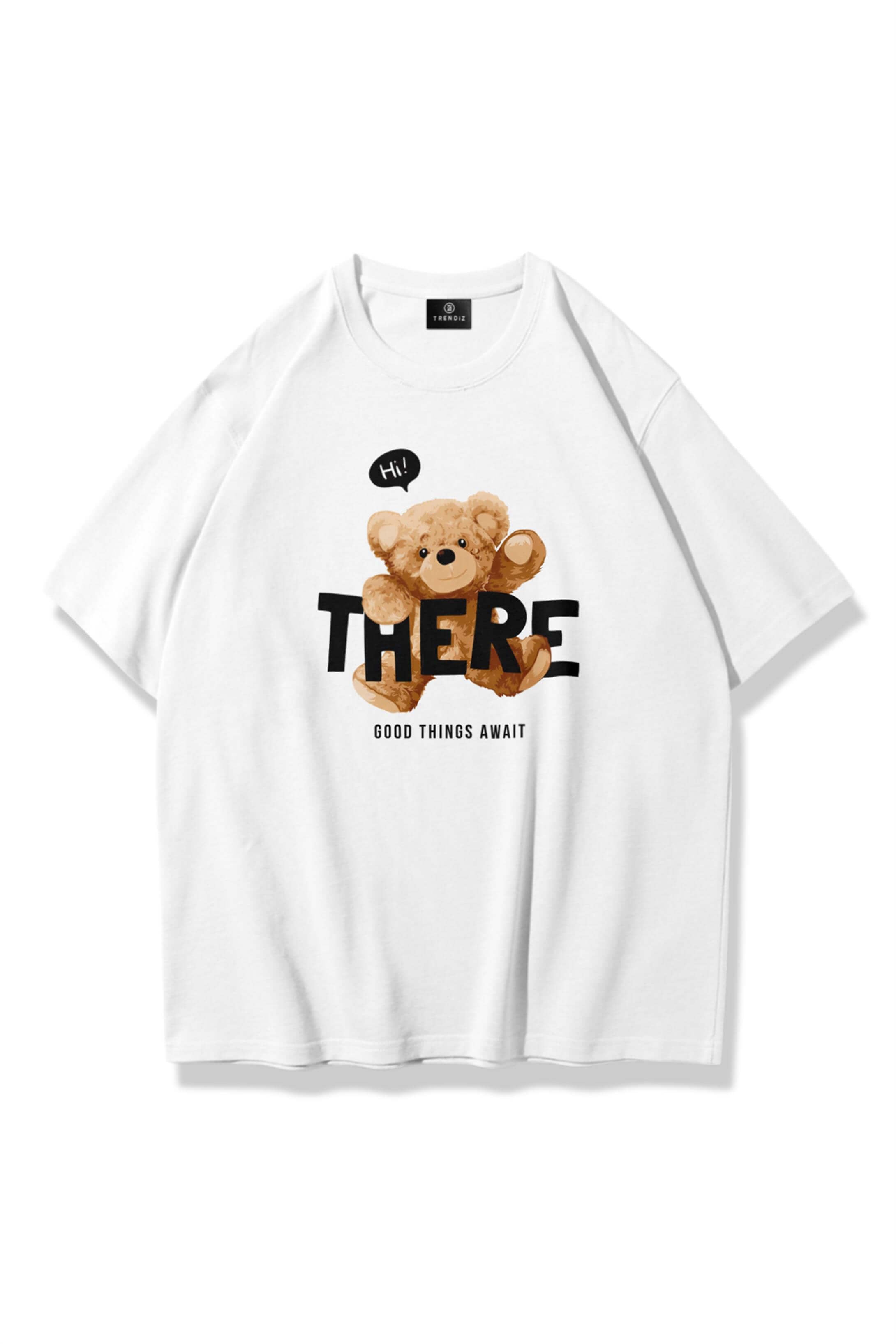 Unisex Hi! There Bear Tshirt Beyaz