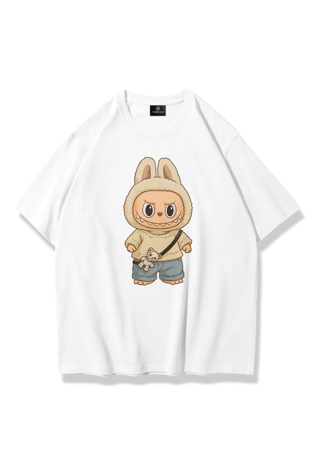 Kadın Labubu Figür Tshirt Beyaz