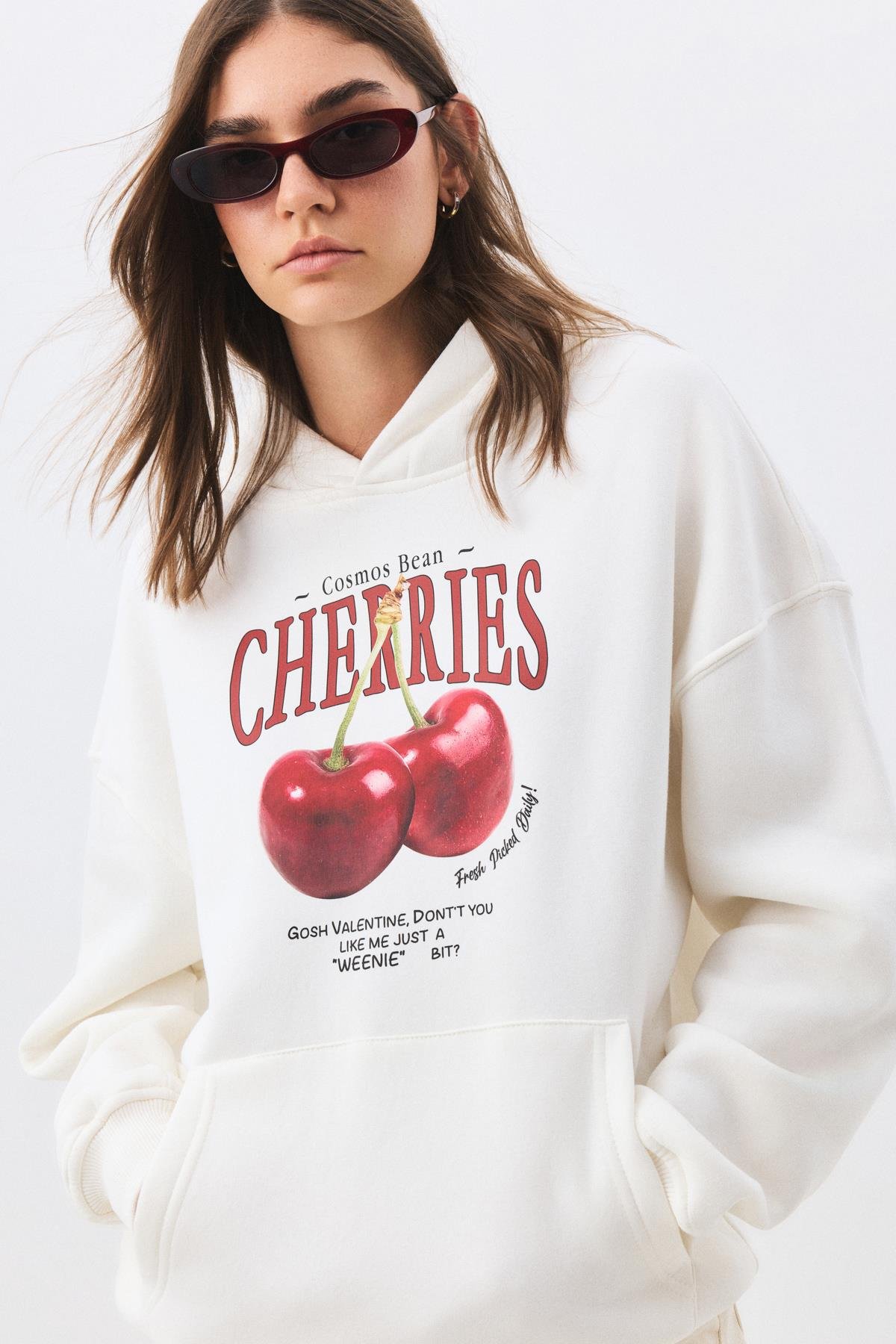 Kadın Cherries Sweatshirt Beyaz