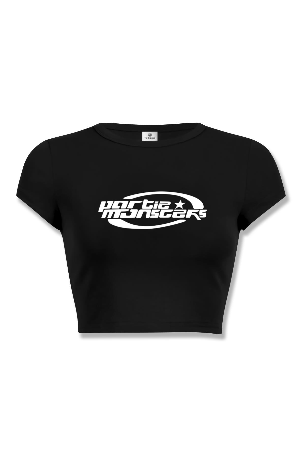 Kadın Partie Monsters Crop Siyah